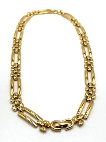 Vintage Monet Gold Tone Panther Bar & Bead Link Collar Necklace | Statement Chain