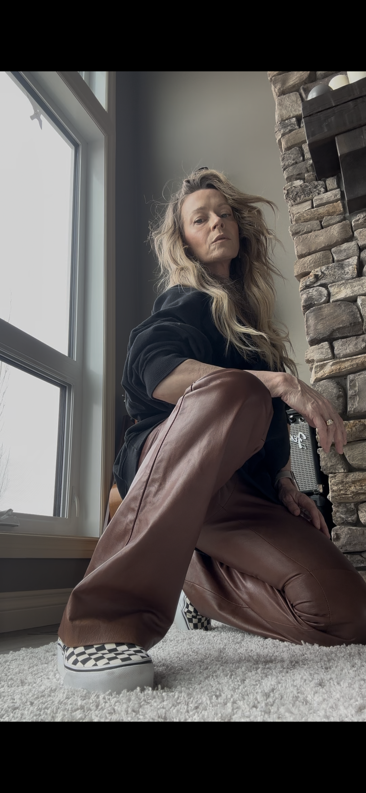 Vintage Cognac Brown Leather BootCut Pants