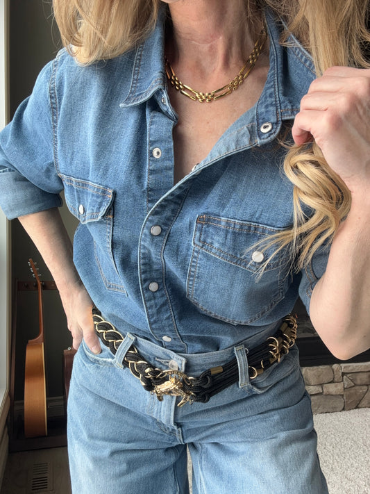 Equine Gold Tone Belt — Vintage Hardware, Black Cord—1980’s