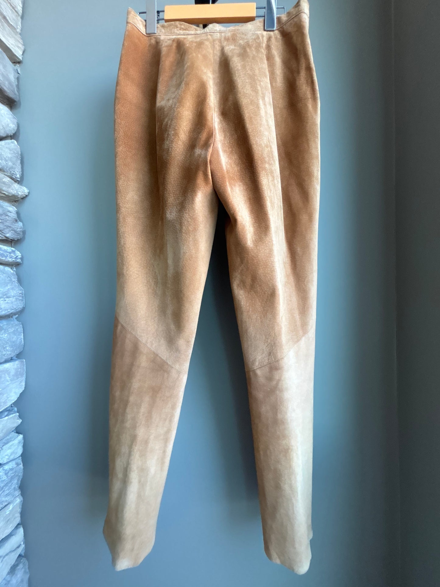 Suede Trouser Pants— Cognac Brown, Paneled Leg