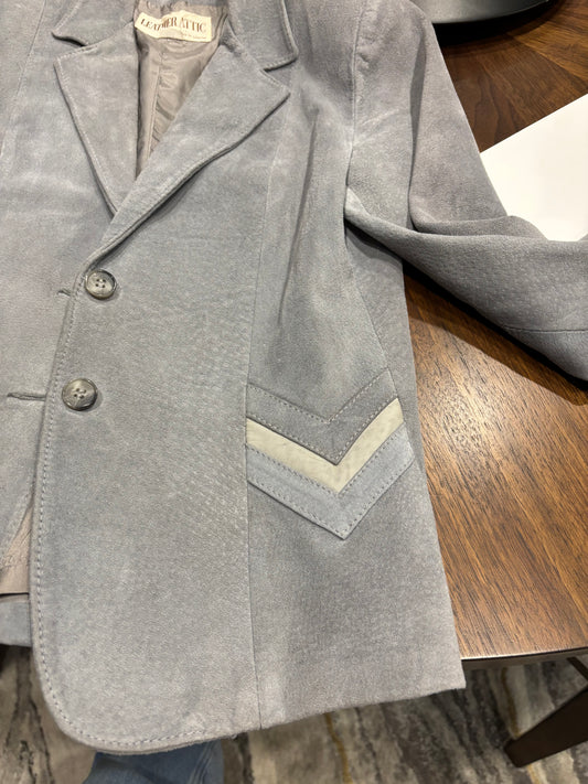 Vintage Canadian Blue Grey Suede Blazer – Chevron Detail Leather Attic