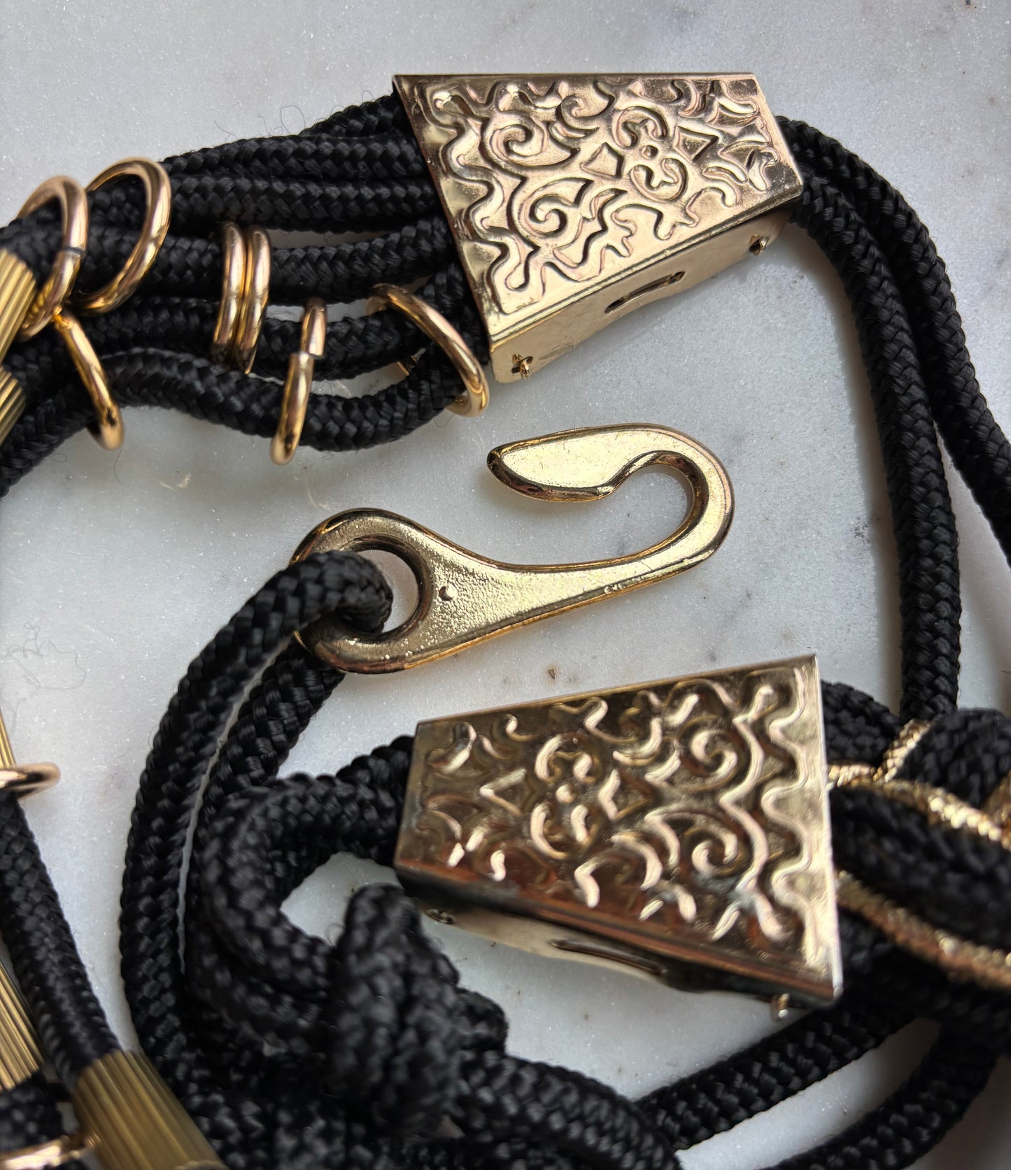Equine Gold Tone Belt — Vintage Hardware, Black Cord—1980’s