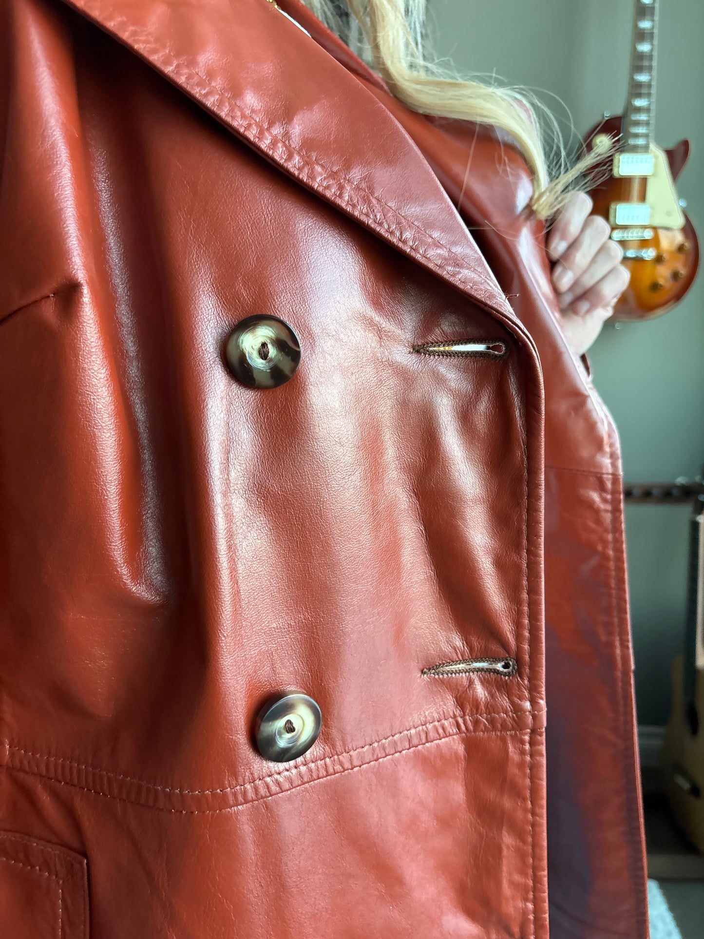 70’s Shaino’s Vintage Burnt Orange Leather 3/4 Length Pea Coat