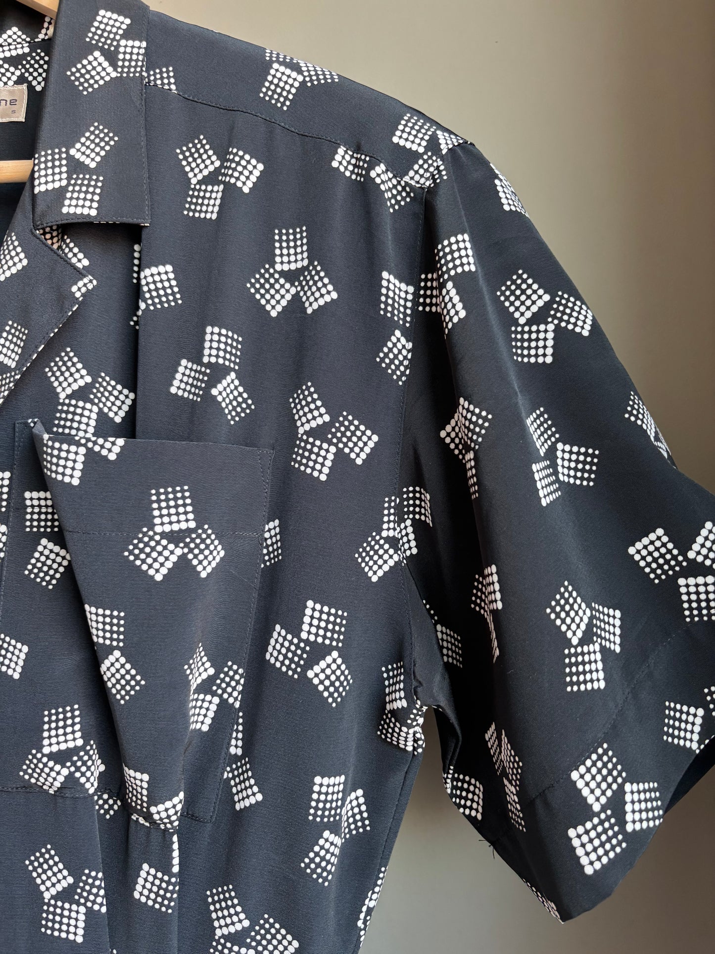 Vintage Claiborne Button-Down Fit & Flare Shirt Dress With Full Skirt — Offset Geometric Pattern–Sz 10