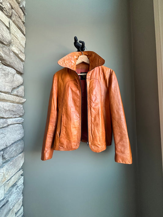 Vintage Cognac Leather Jacket By Bristol Montreal