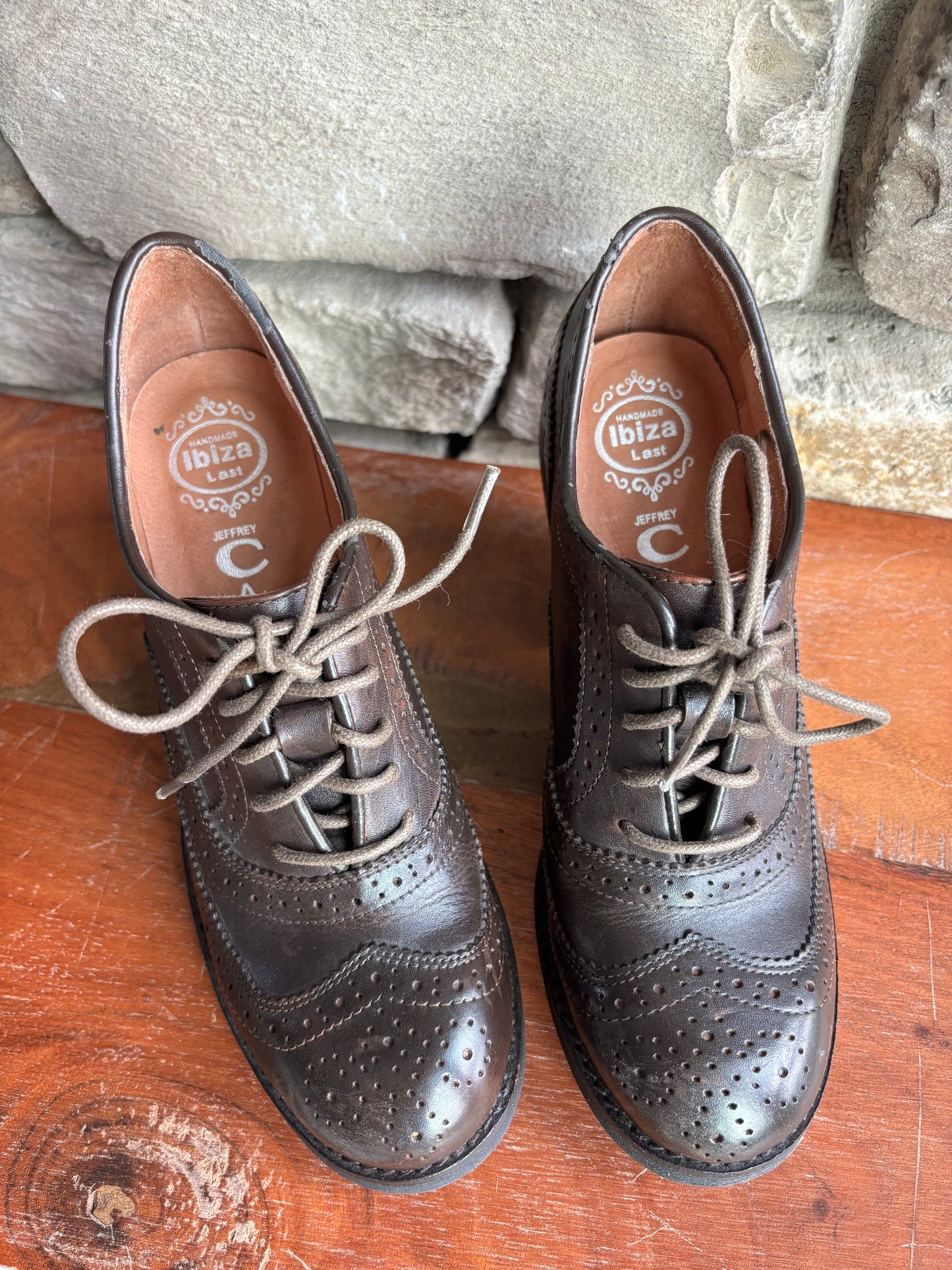Genuine Leather Lace-up Oxford Brogue Heels—7