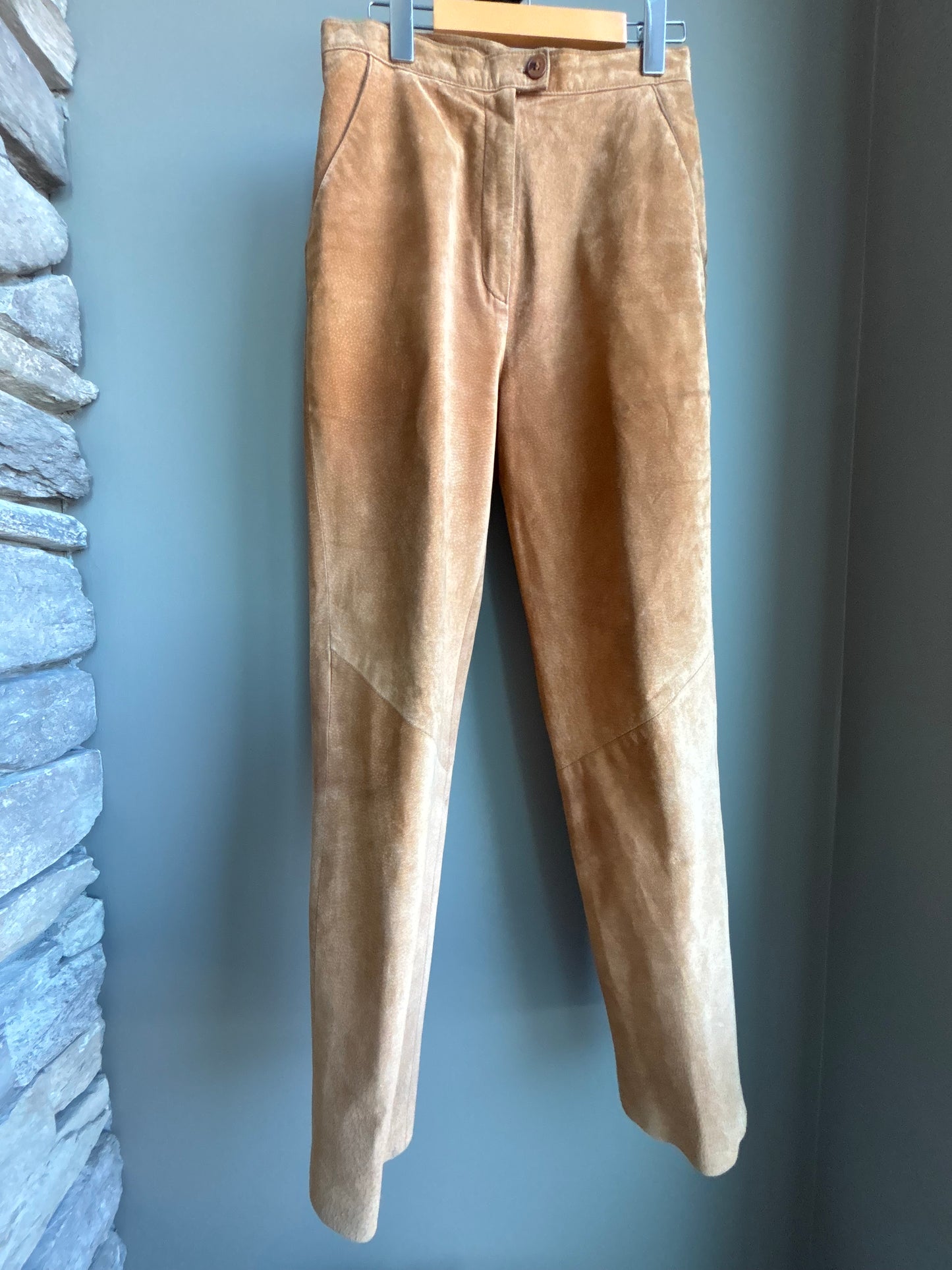 Suede Trouser Pants— Cognac Brown, Paneled Leg