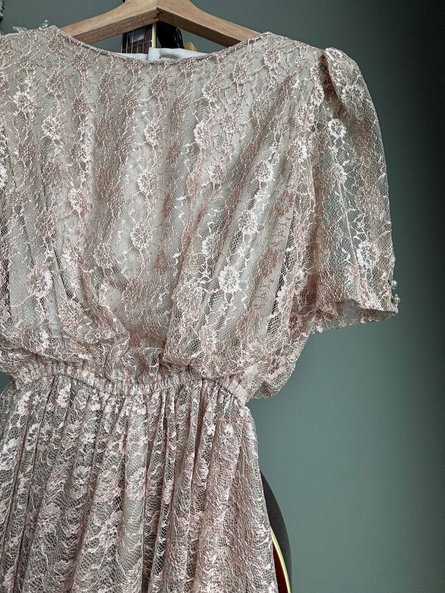 Vintage Lace Dress — Soft Blush Heirloom Bridal, Puff Sleeve Fit & Flare