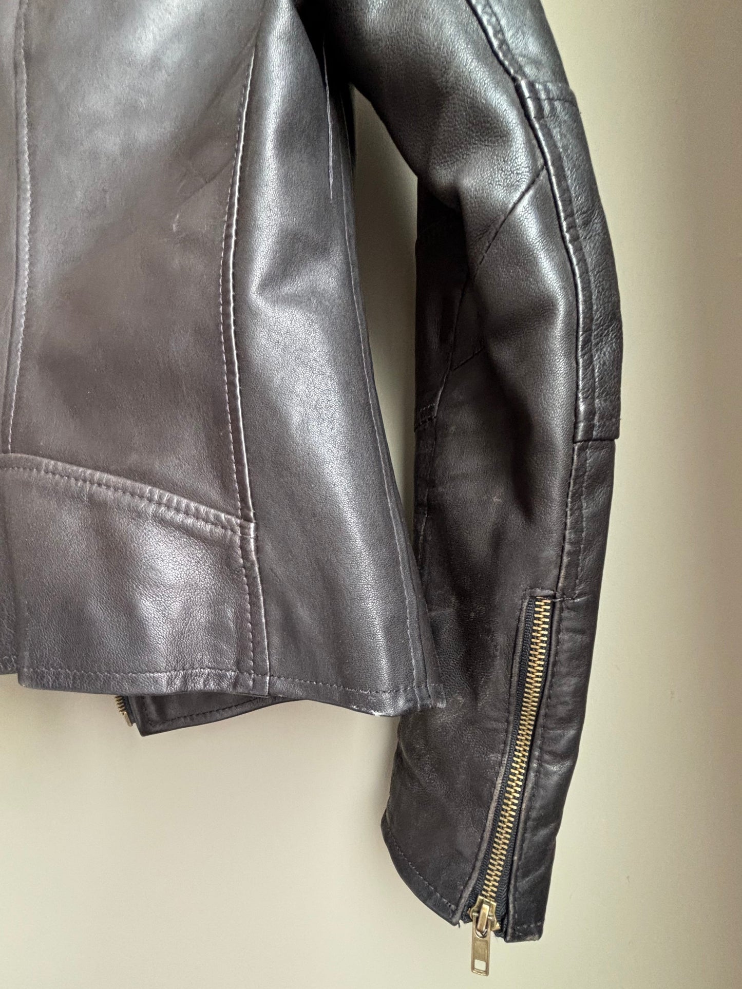 Black Leather Moto Jacket—Vintage Cropped Fit