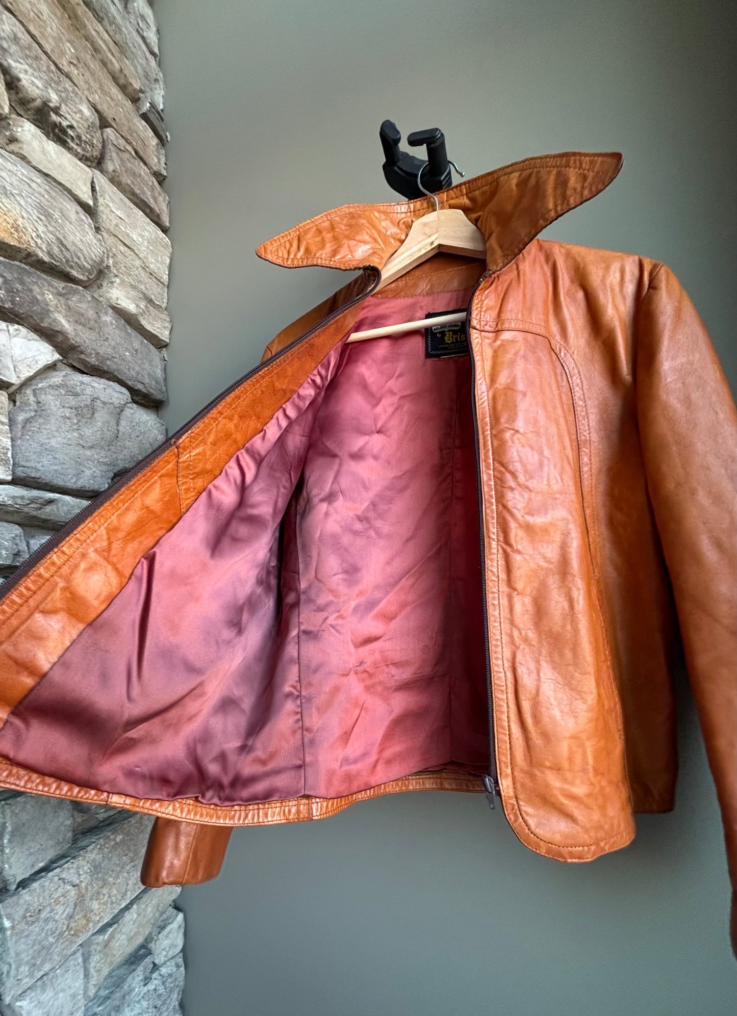 Vintage Cognac Leather Jacket By Bristol Montreal