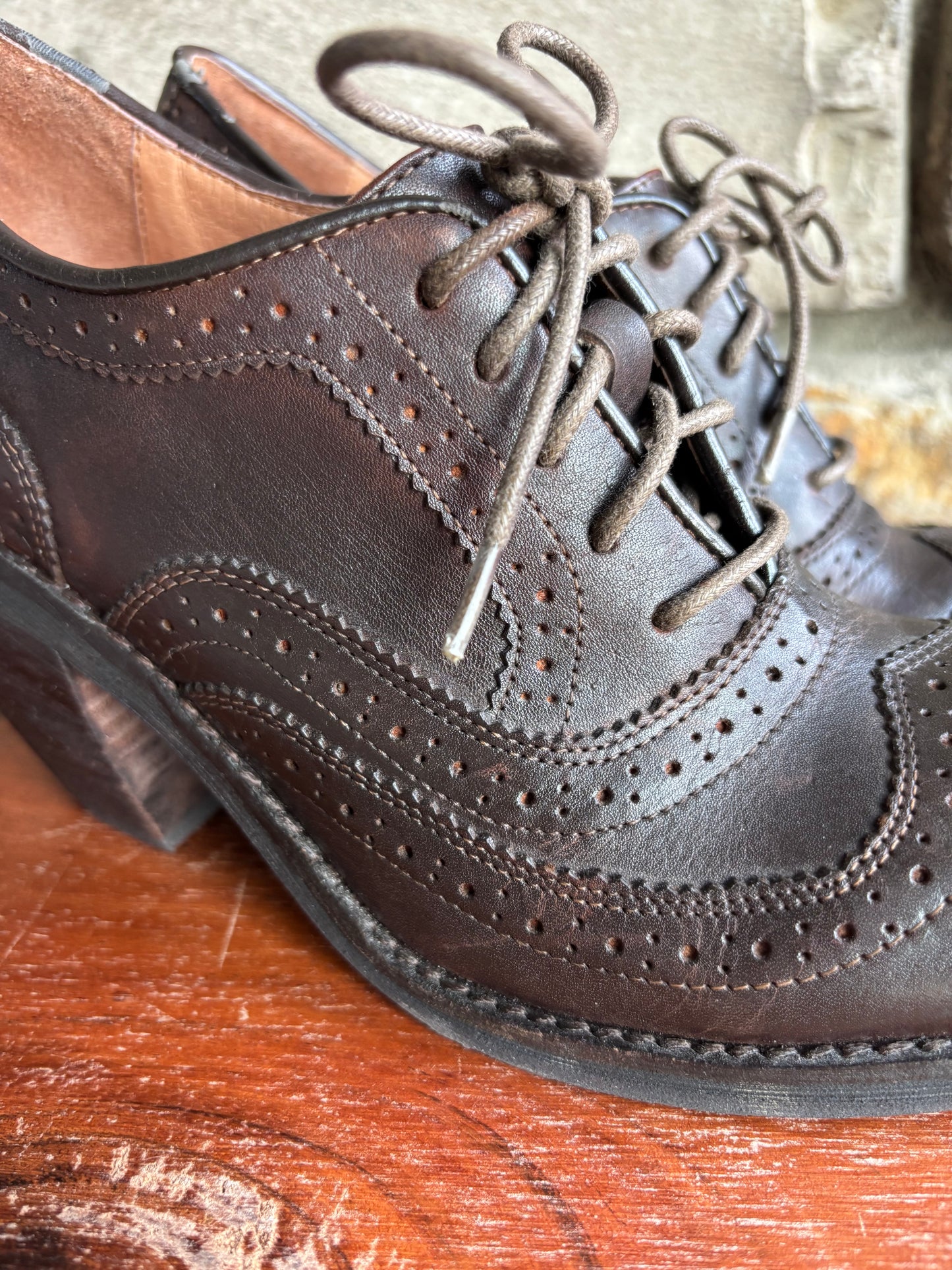 Genuine Leather Lace-up Oxford Brogue Heels—7