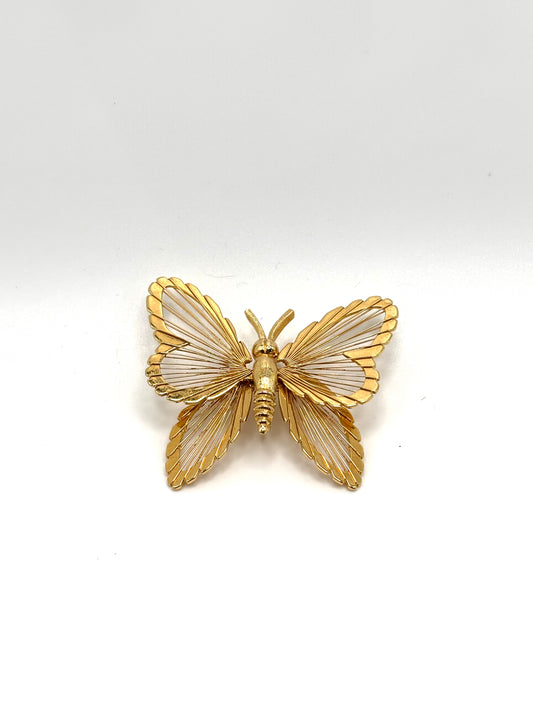 Vintage Monet Openwork Butterfly Brooch — Fine Line Gold Tone