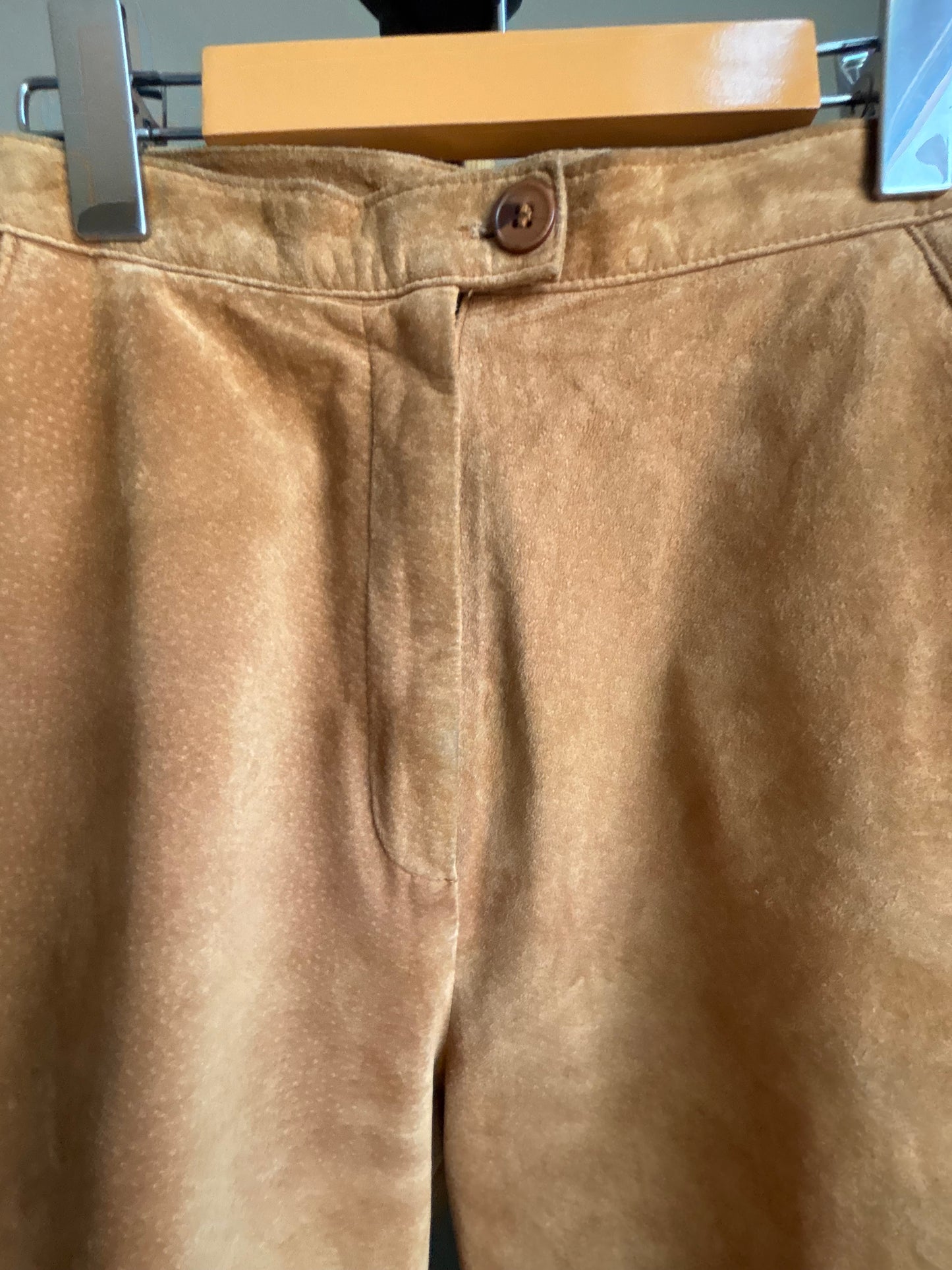 Suede Trouser Pants— Cognac Brown, Paneled Leg