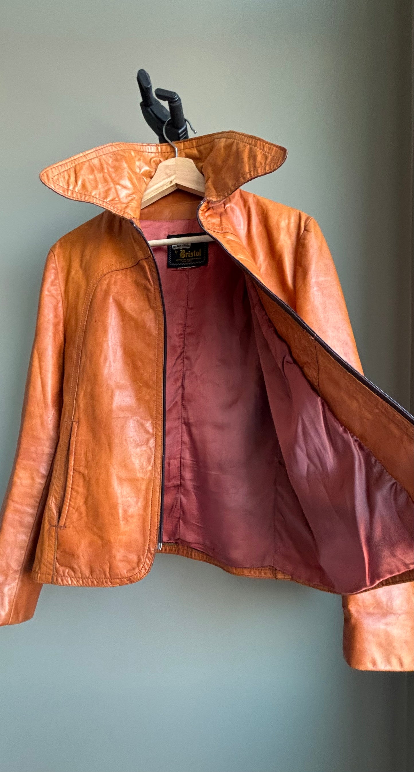 Vintage Cognac Leather Jacket By Bristol Montreal