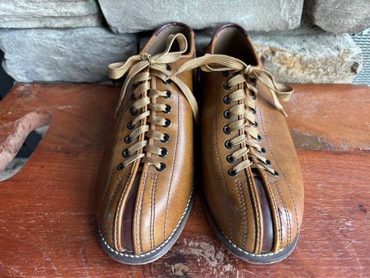 Vintage Brunswick Bowling Shoes — Two-Tone Cognac & Espresso, Split Toe, Size 9 menswear
