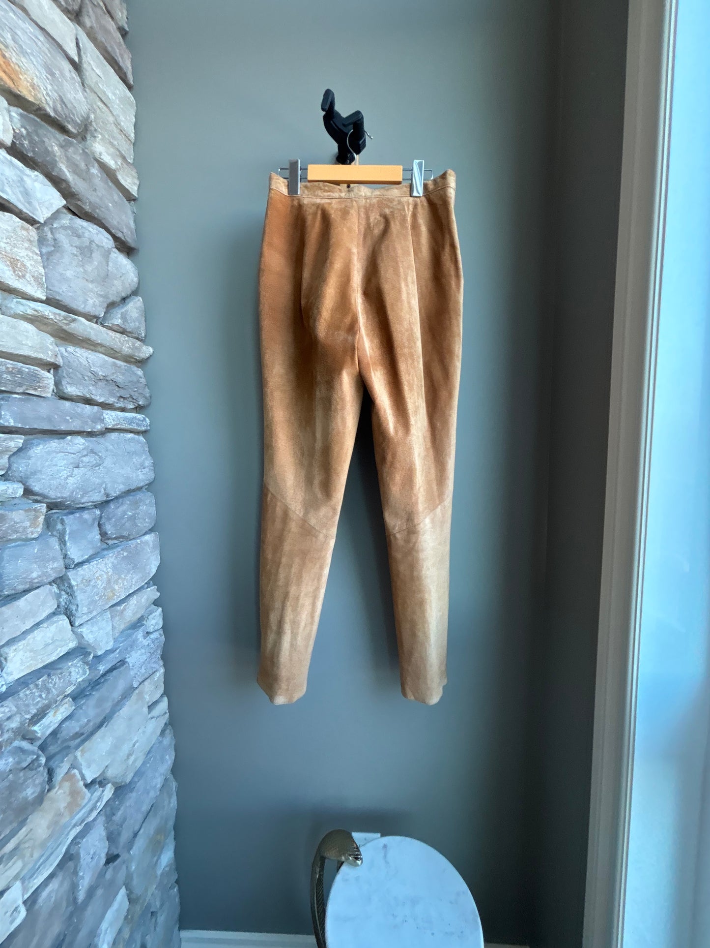 Suede Trouser Pants— Cognac Brown, Paneled Leg