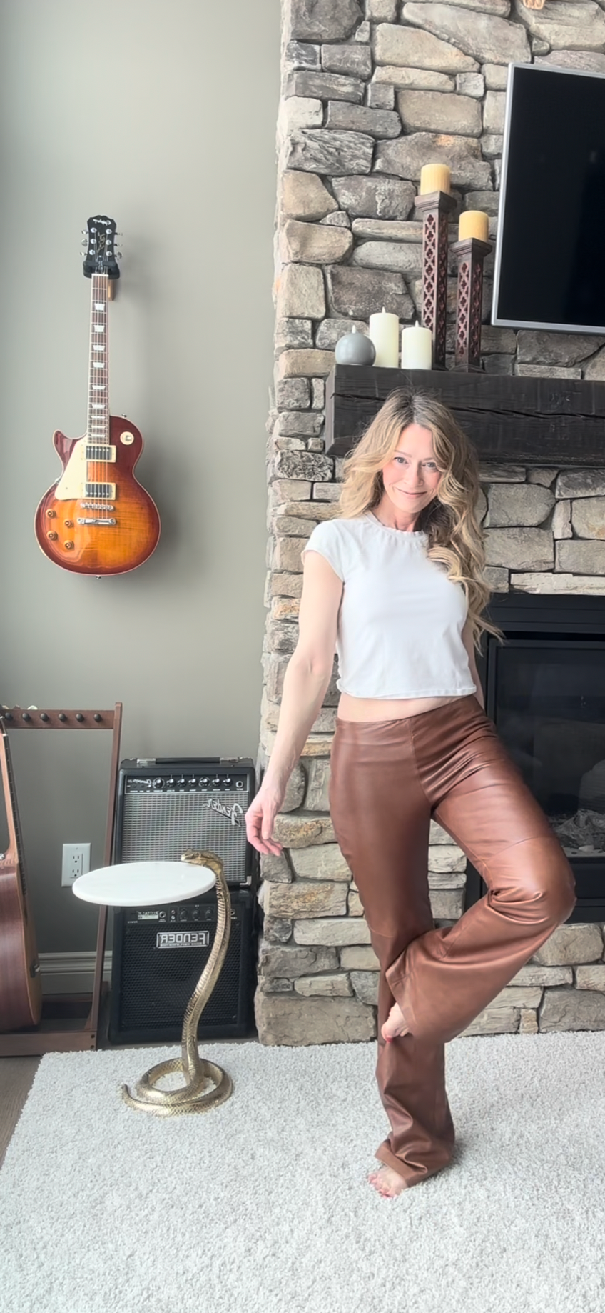 Vintage Cognac Brown Leather BootCut Pants