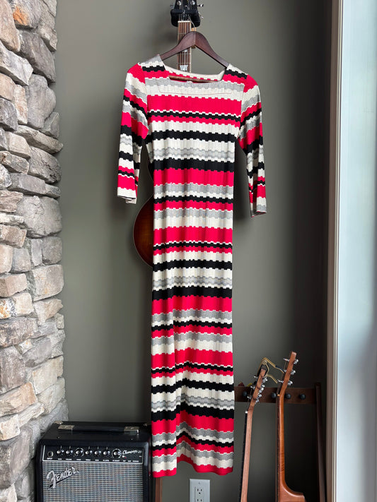 Vintage Mod Stripe Knit Maxi Belted Dress—XS