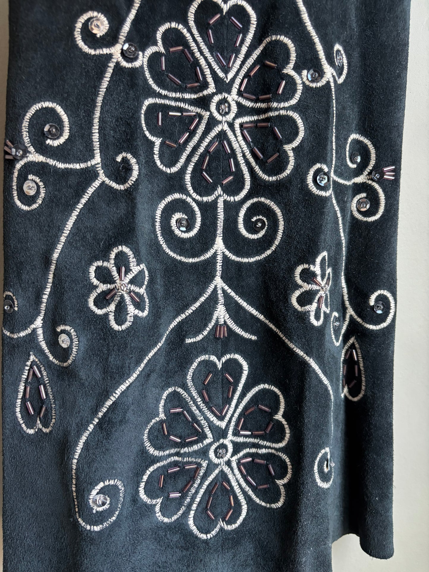 Vintage Suede Western Bell Bottom Pant — Beads, Sequins, Stitching