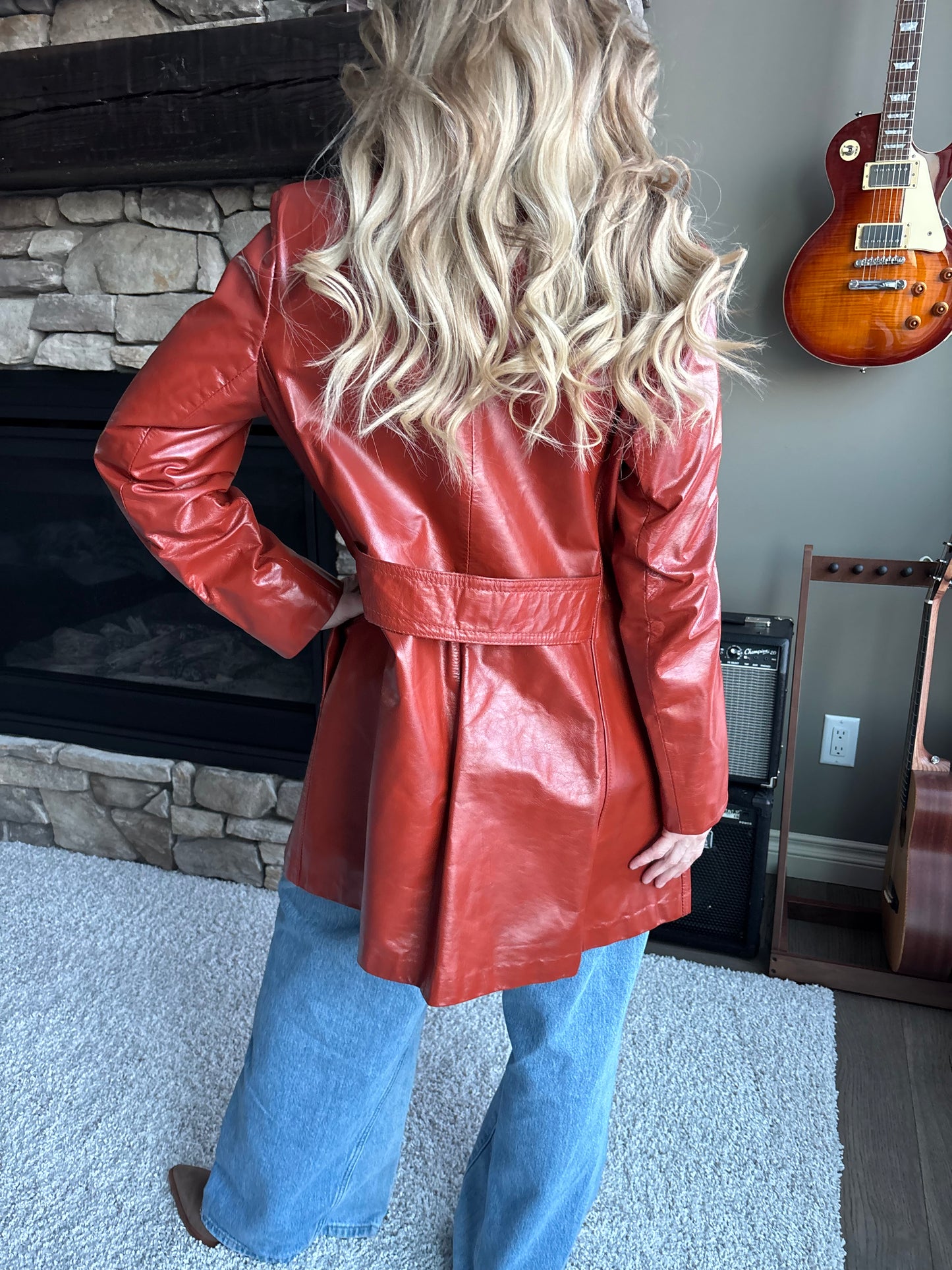 70’s Shaino’s Vintage Burnt Orange Leather 3/4 Length Pea Coat