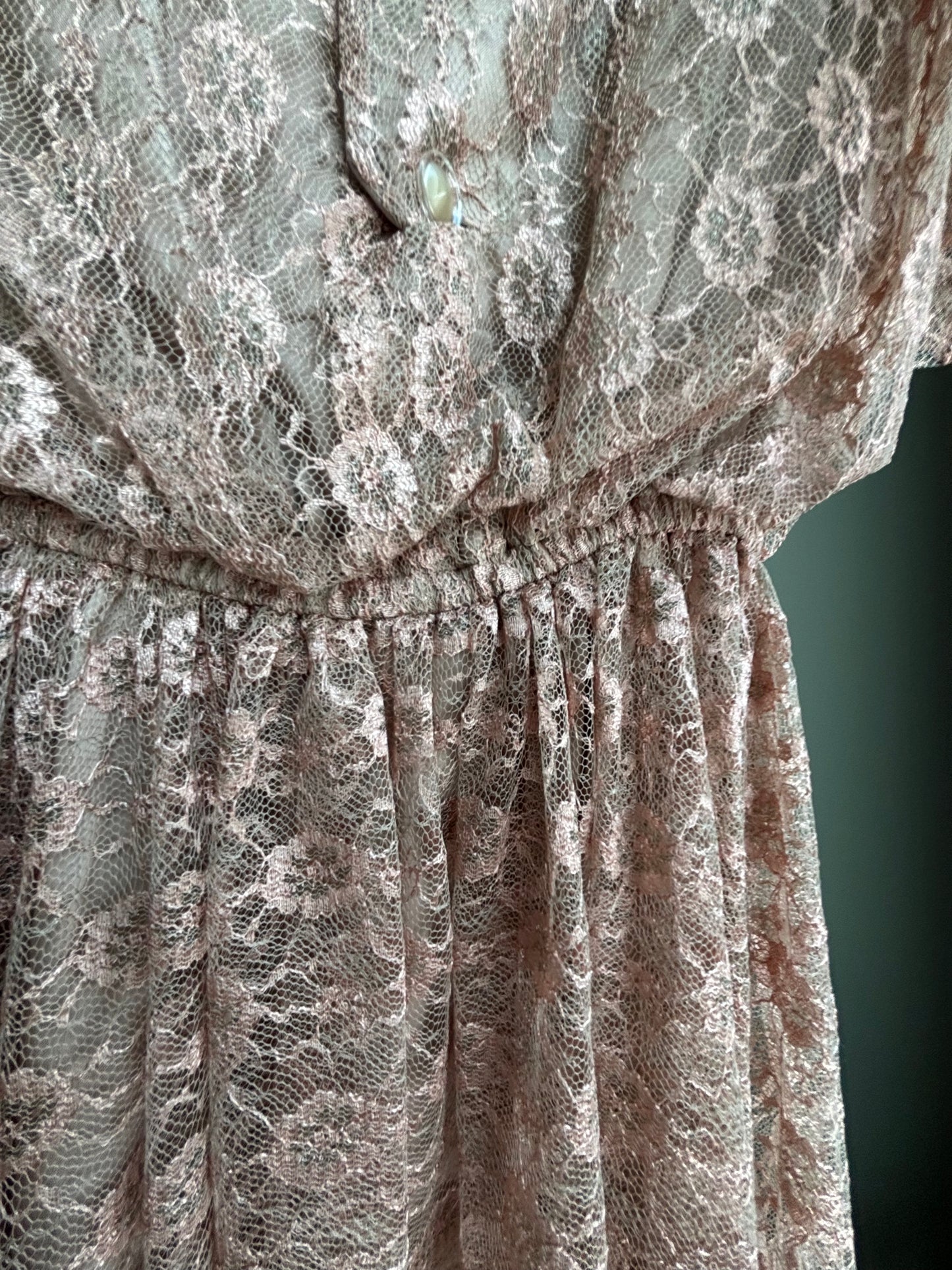 Vintage Lace Dress — Soft Blush Heirloom Bridal, Puff Sleeve Fit & Flare