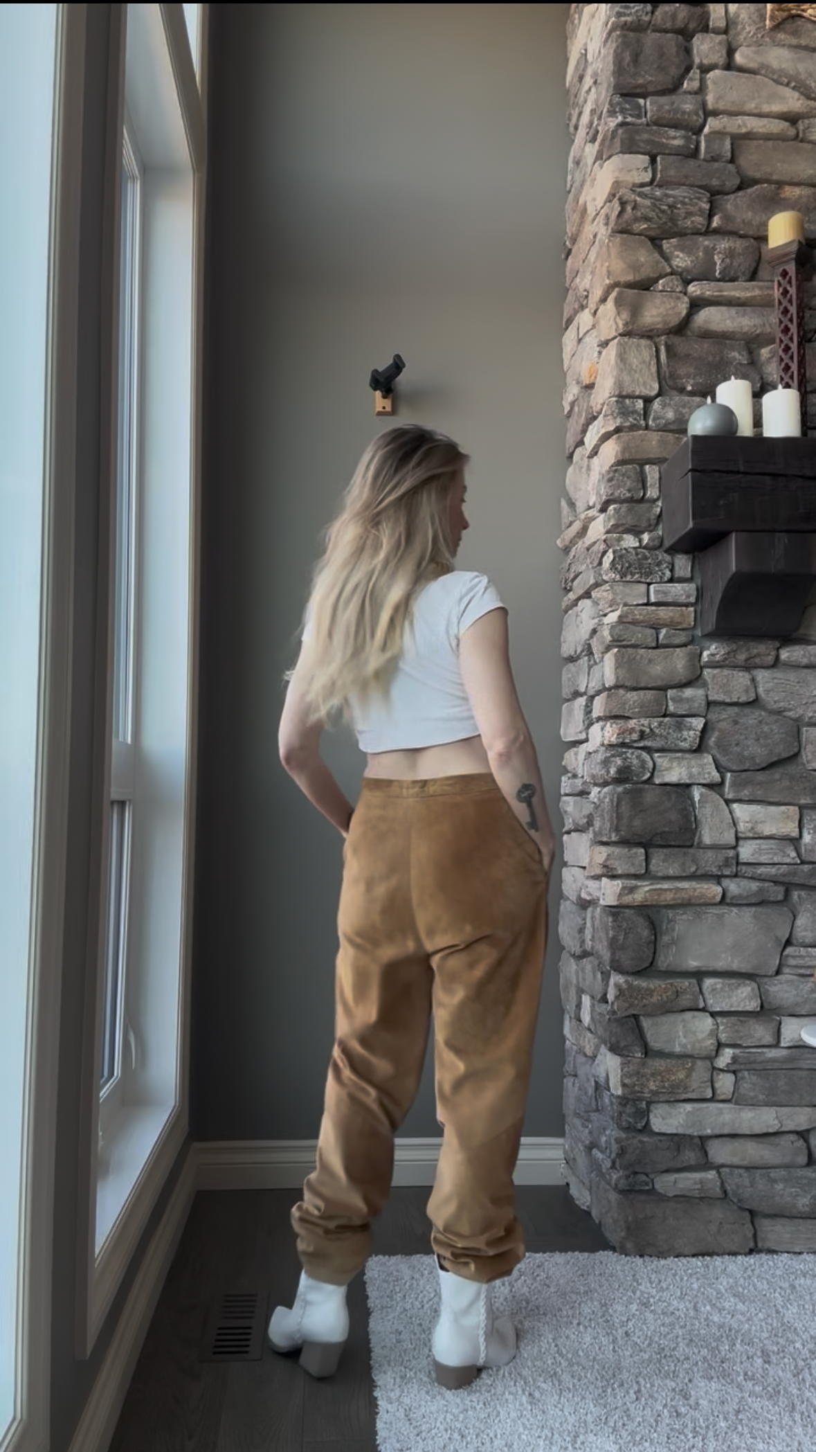 Suede Trouser Pants— Cognac Brown, Paneled Leg