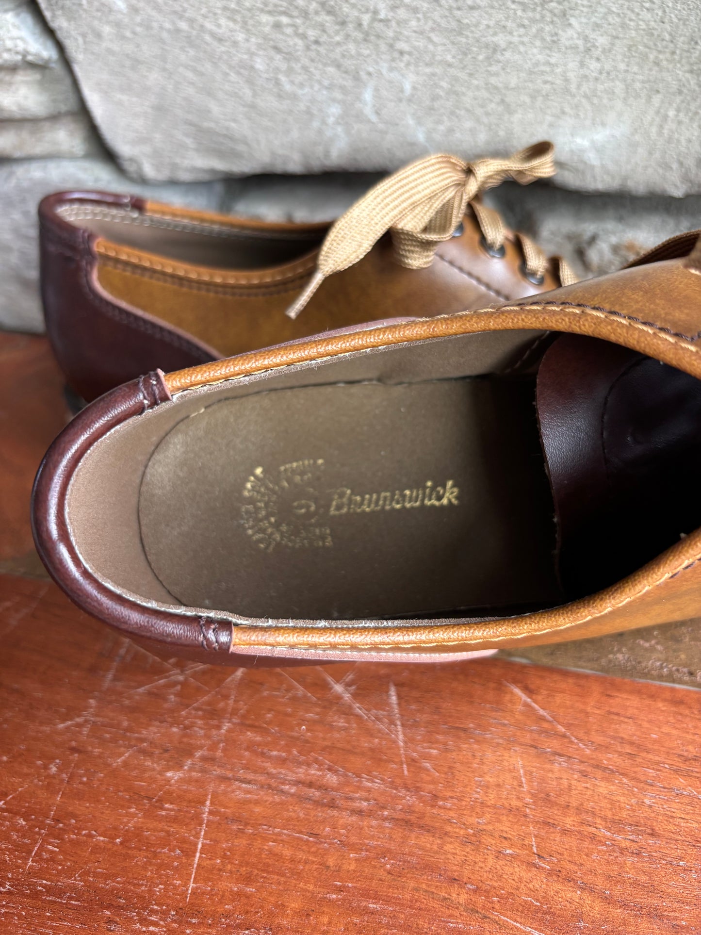 Vintage Brunswick Bowling Shoes — Two-Tone Cognac & Espresso, Split Toe, Size 9 menswear