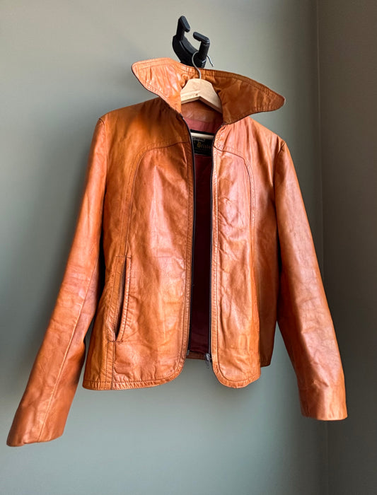 Vintage Cognac Leather Jacket By Bristol Montreal