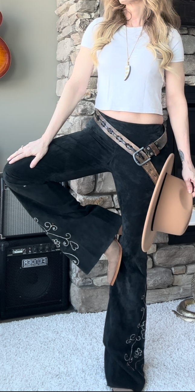 Vintage Suede Western Bell Bottom Pant — Beads, Sequins, Stitching