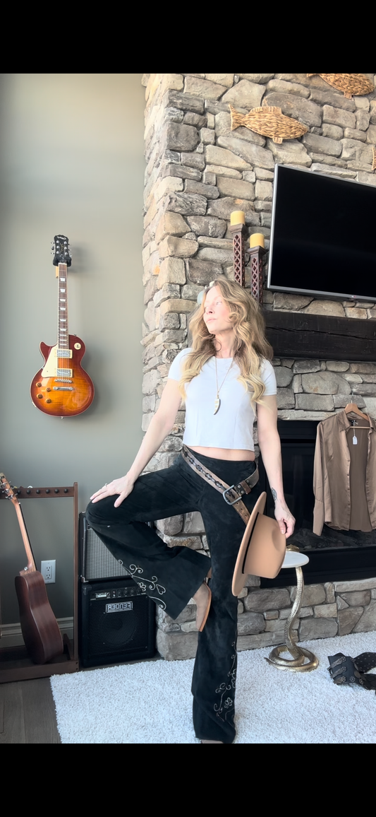 Vintage Suede Western Bell Bottom Pant — Beads, Sequins, Stitching