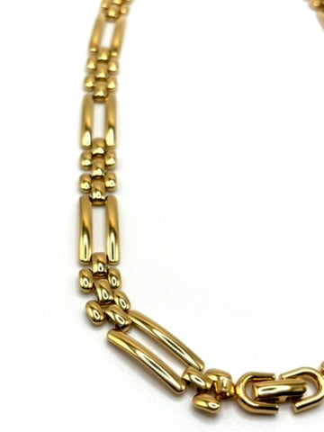 Vintage Monet Gold Tone Panther Bar & Bead Link Collar Necklace | Statement Chain