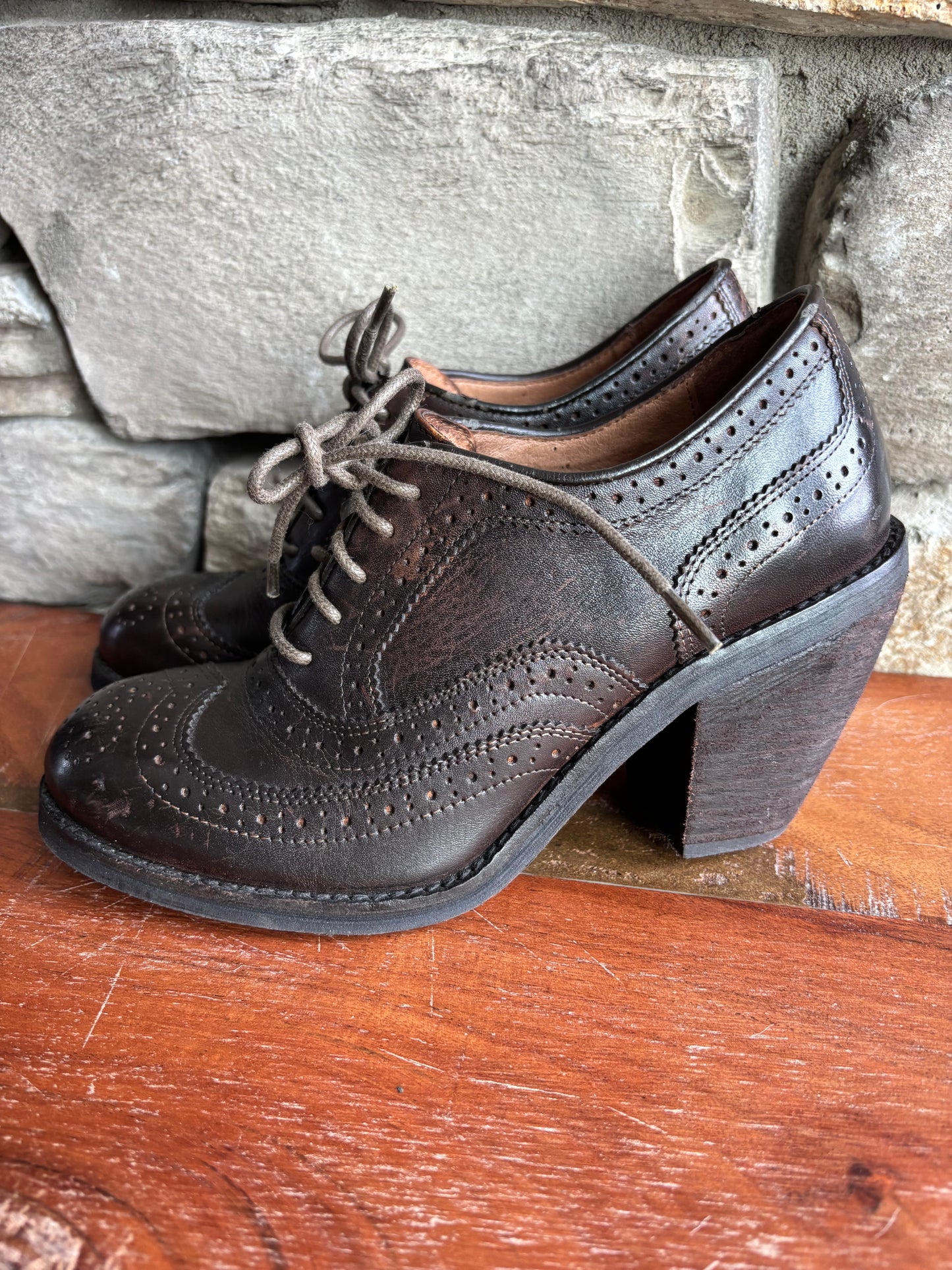 Genuine Leather Lace-up Oxford Brogue Heels—7
