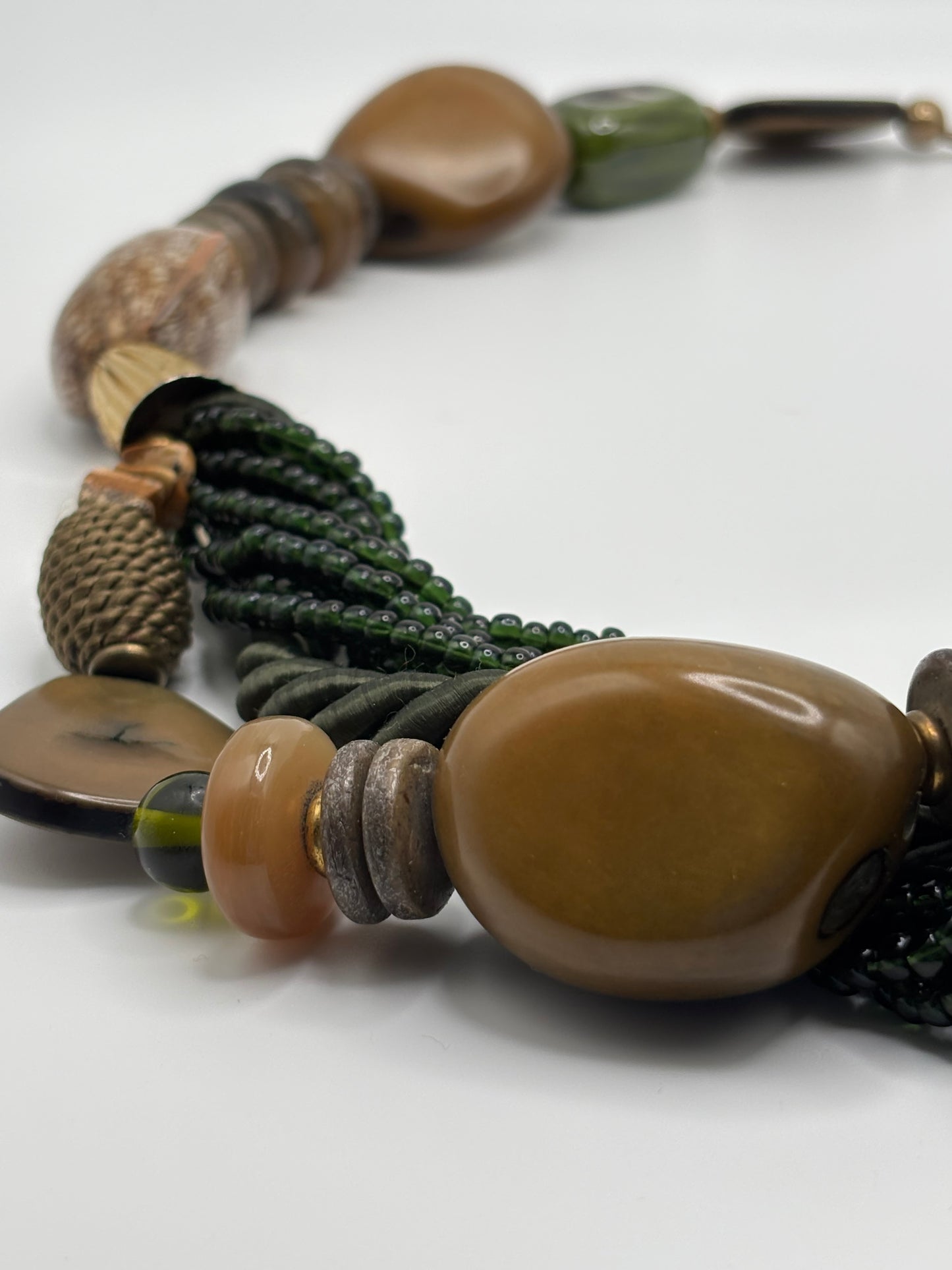 80’s Chunky Statement Necklace Jasper Green Glass Beads—Studio Artist