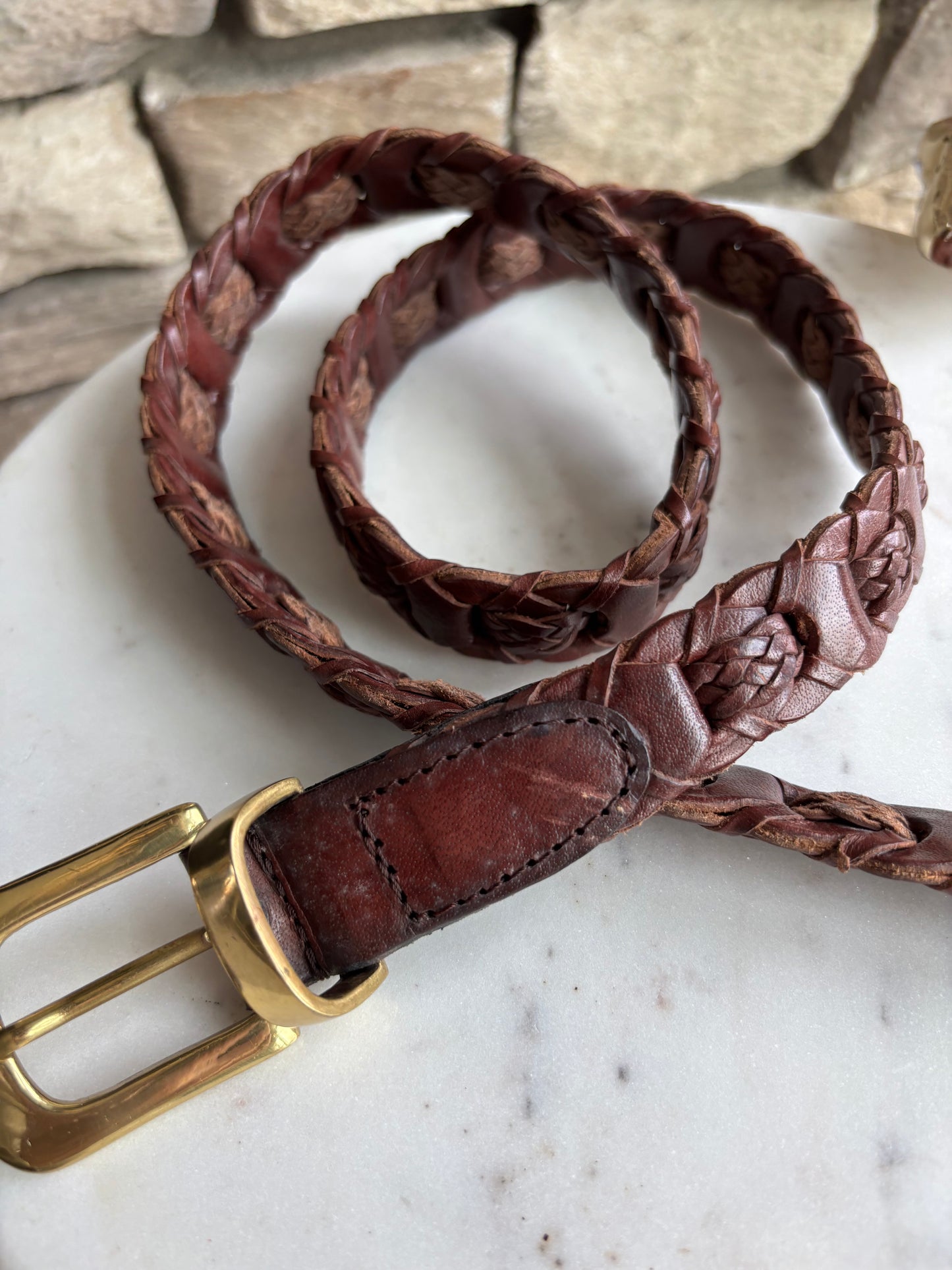 90s English Leather & Brass Belt