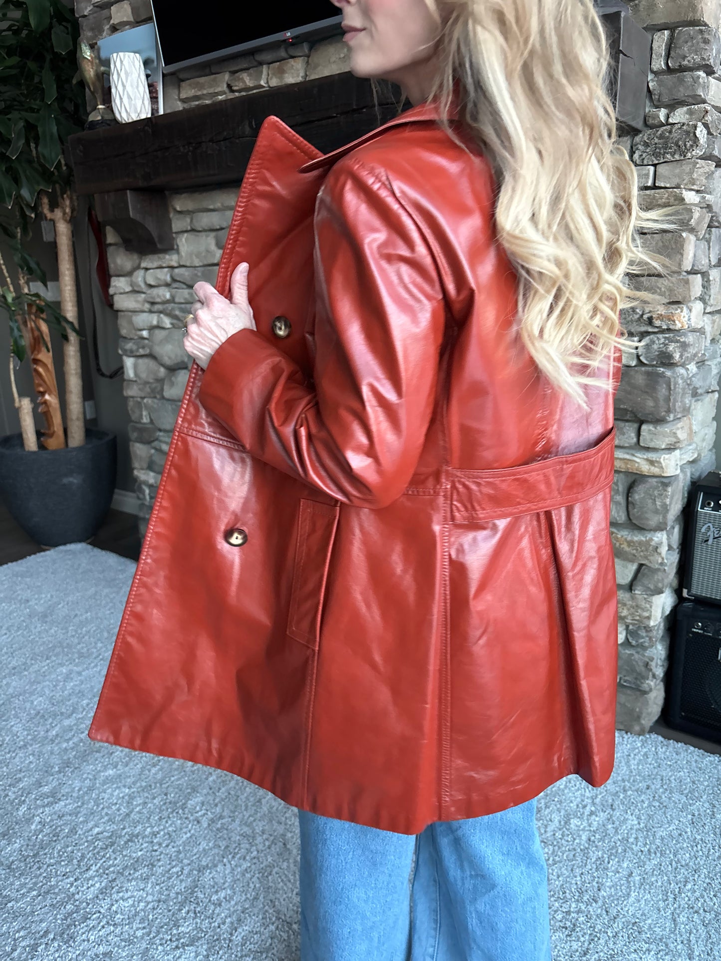 70’s Shaino’s Vintage Burnt Orange Leather 3/4 Length Pea Coat