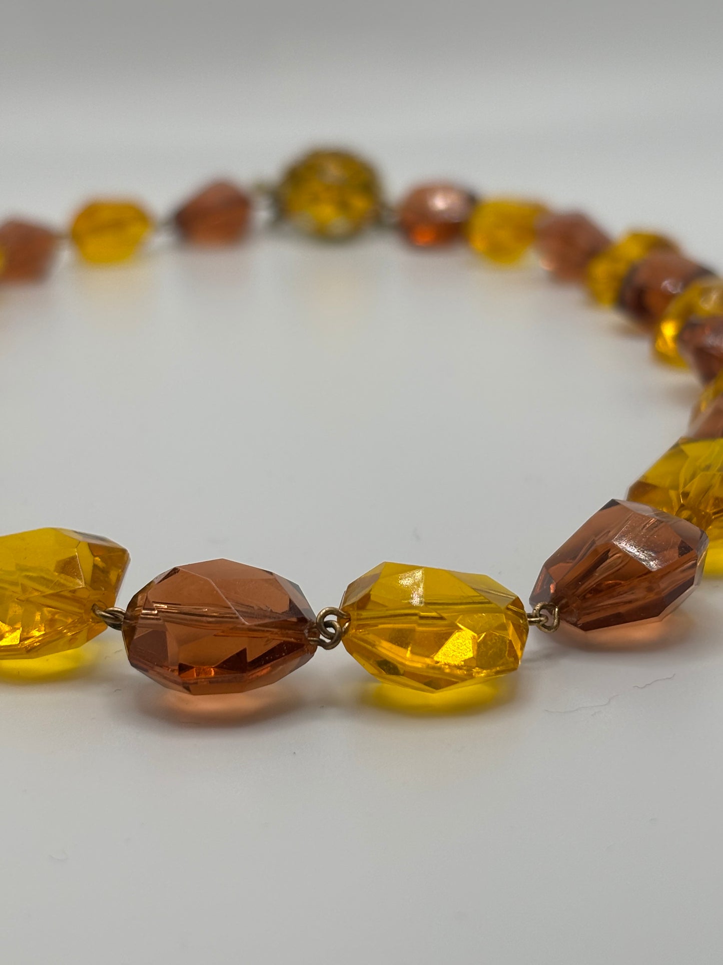 Vintage West Germany Amber Lucite Beaded Necklace – Chunky Faceted Gold & Cognac Tones