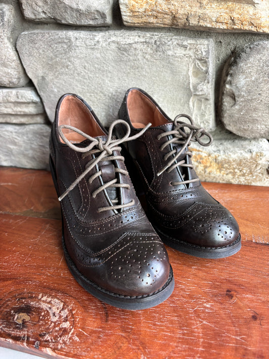Genuine Leather Lace-up Oxford Brogue Heels—7