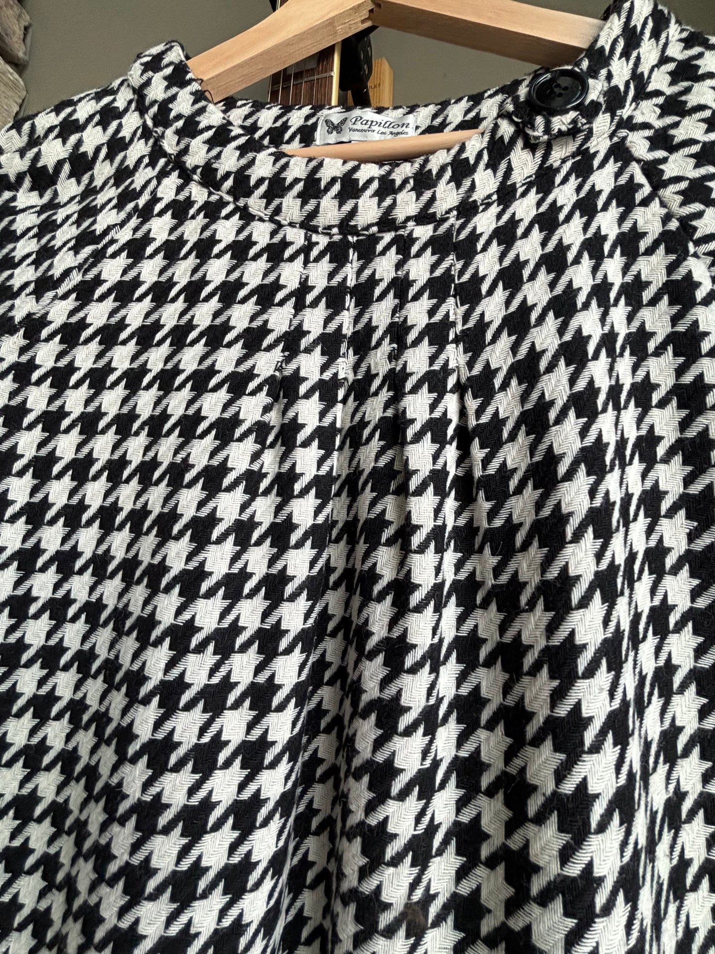 Houndstooth Shift Dress — Black & White Textured Wool Blend — Size L