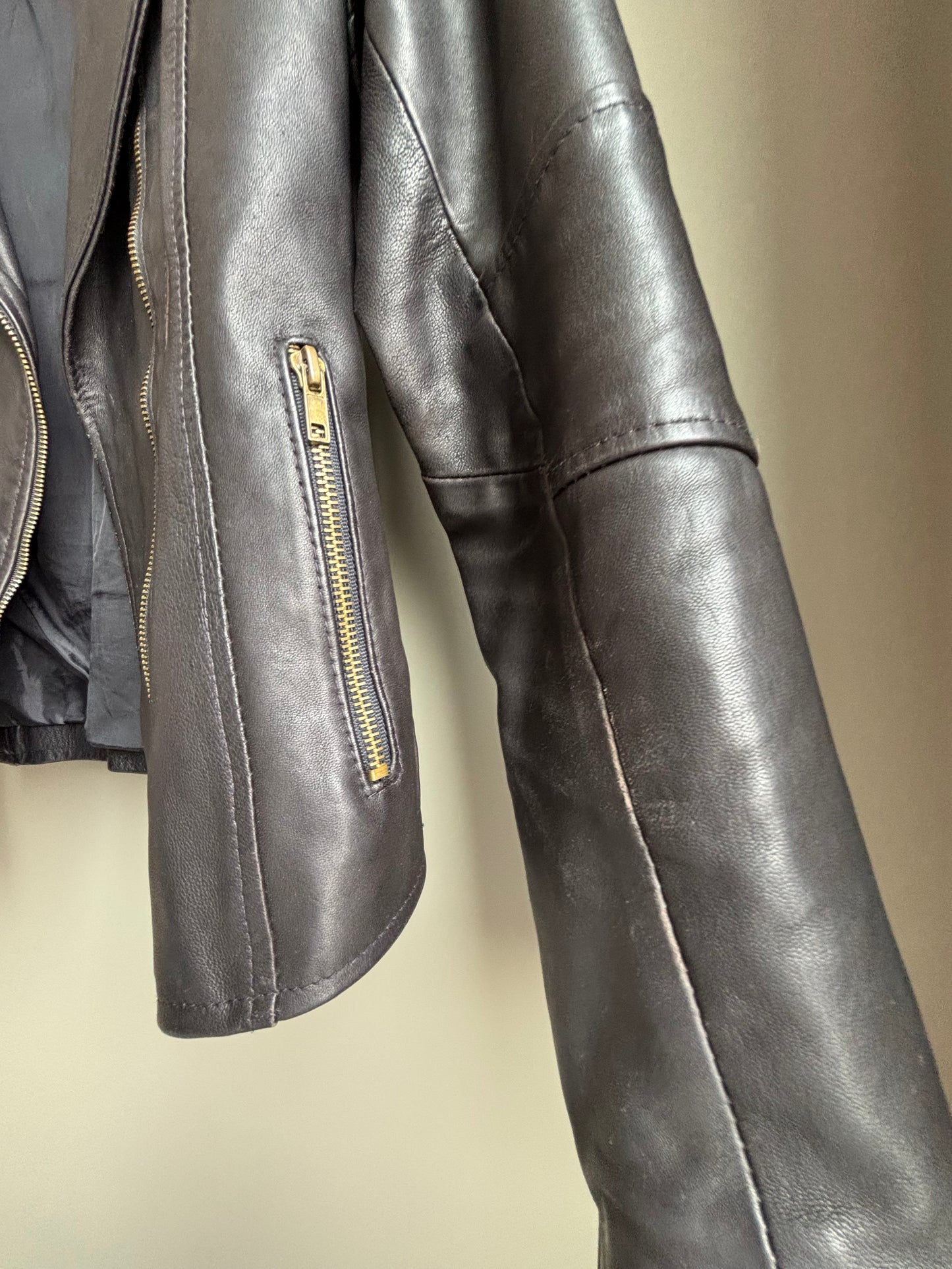 Black Leather Moto Jacket—Vintage Cropped Fit