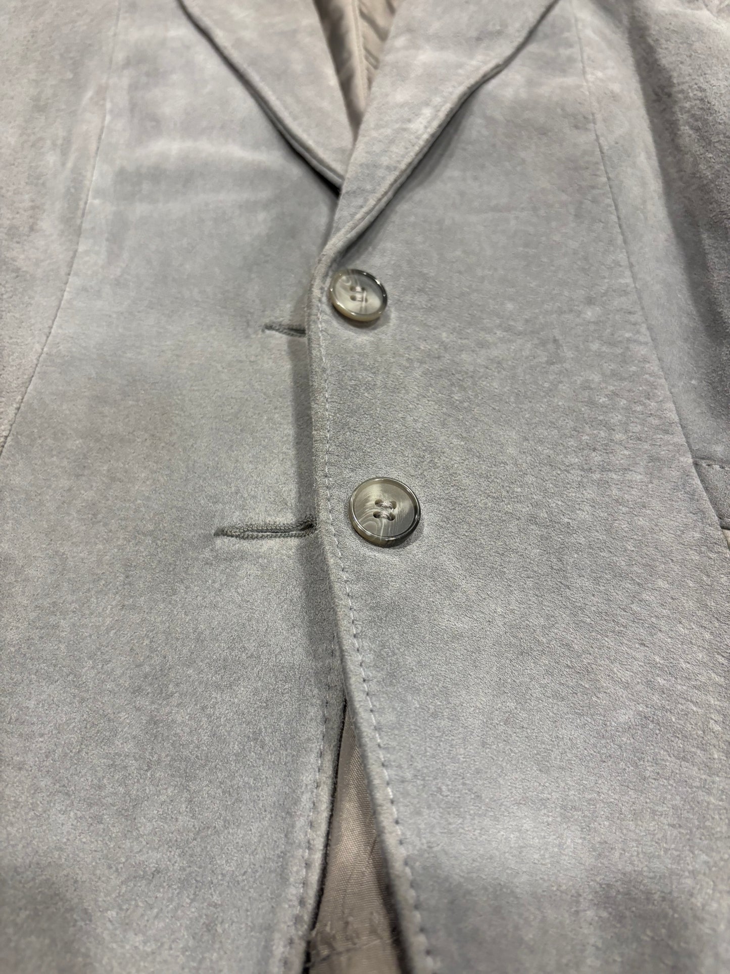 Vintage Canadian Blue Grey Suede Blazer – Chevron Detail Leather Attic