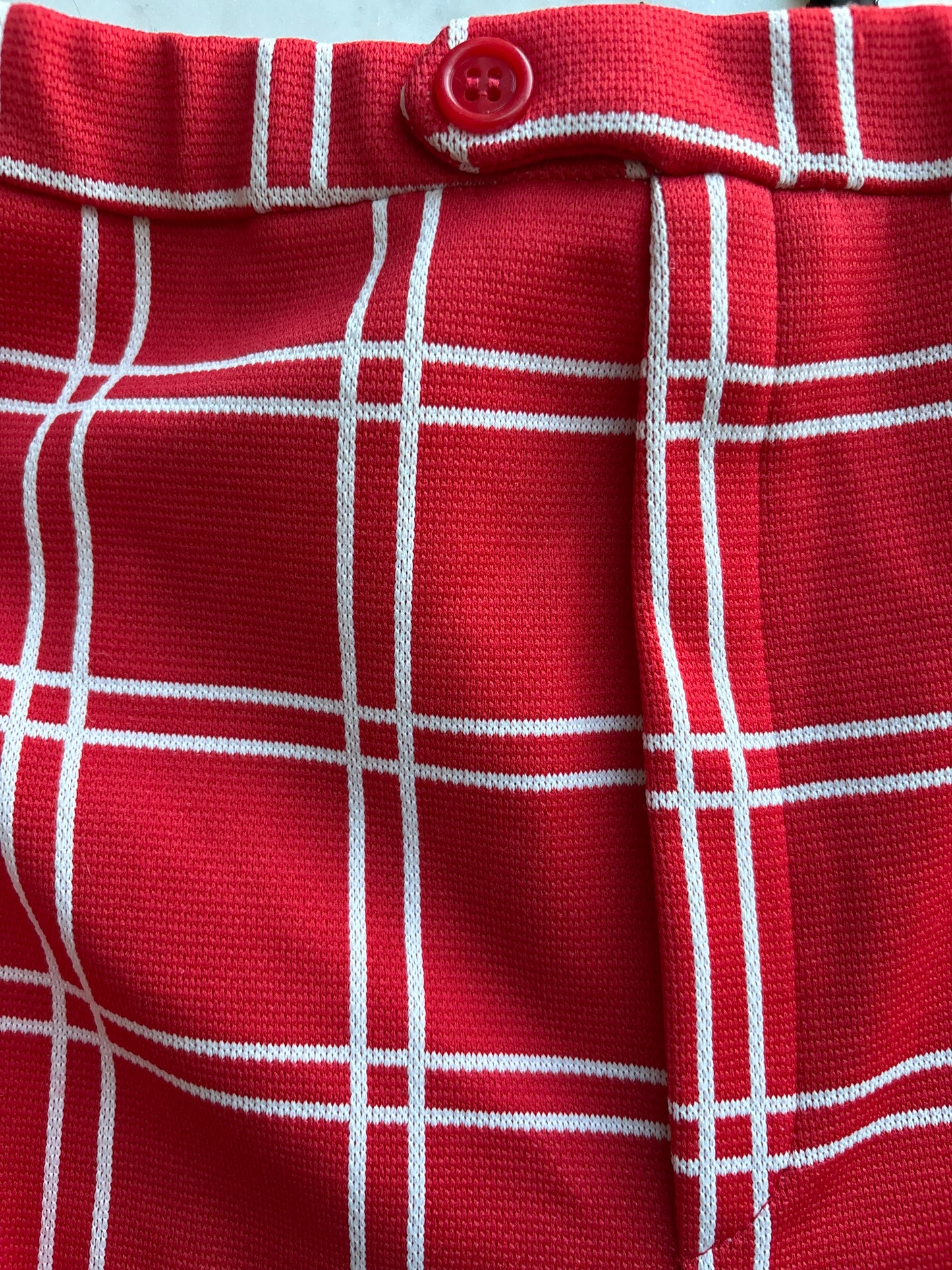 70s Cropped Trousers — Red Windowpane Plaid Checker Pants— S/XS