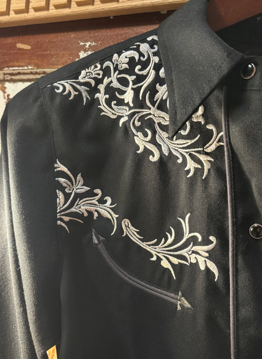 Vintage Western Noir Snap Button Shirt—90’s Roper