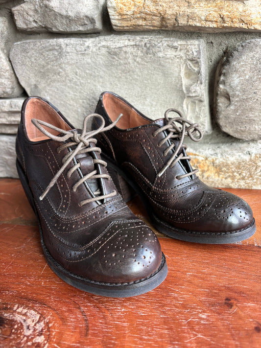 Genuine Leather Lace-up Oxford Brogue Heels—7