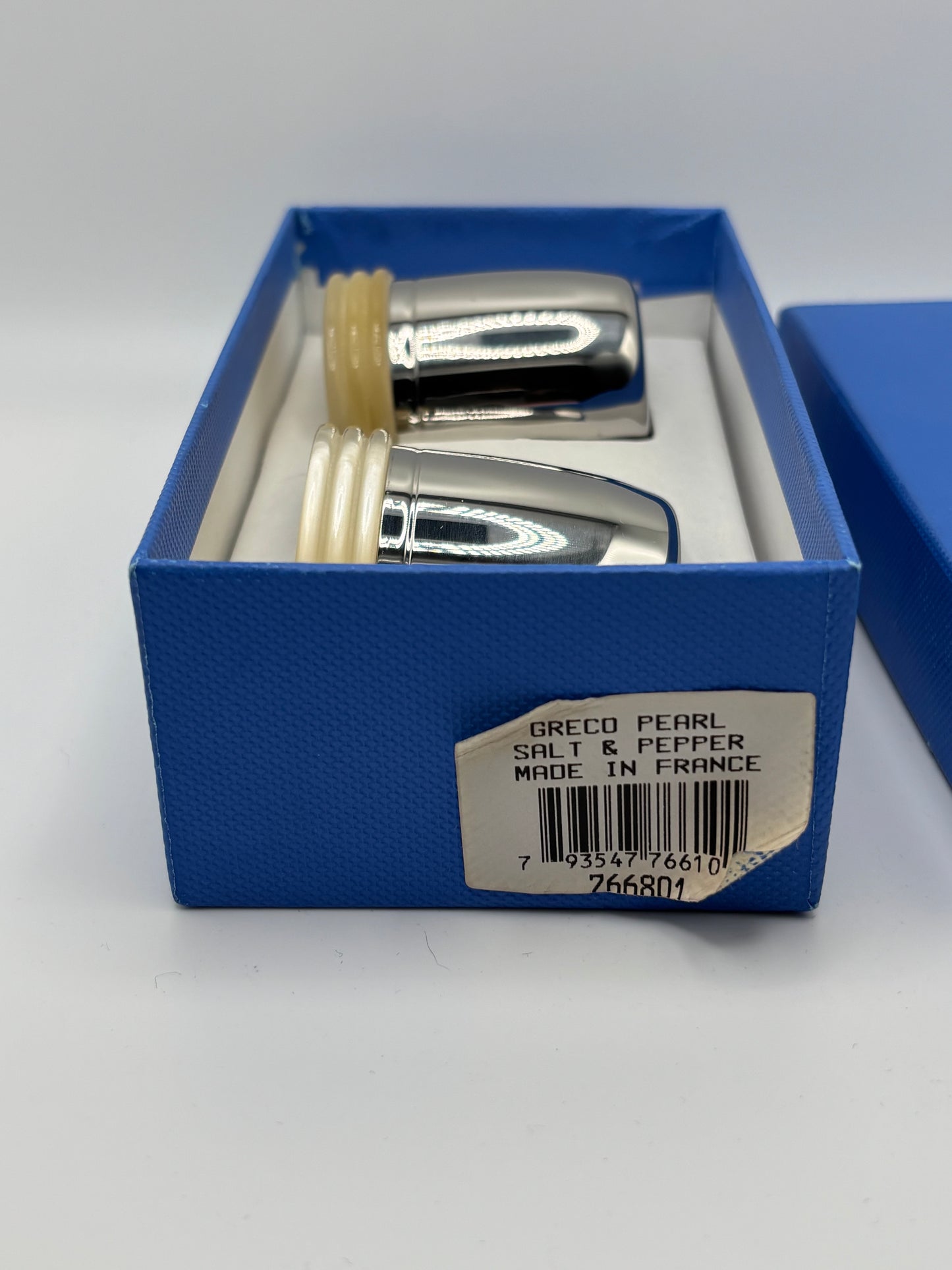 Couzon Greco Pearl Salt & Pepper Shakers — 18/10 Steel, France, New in Box