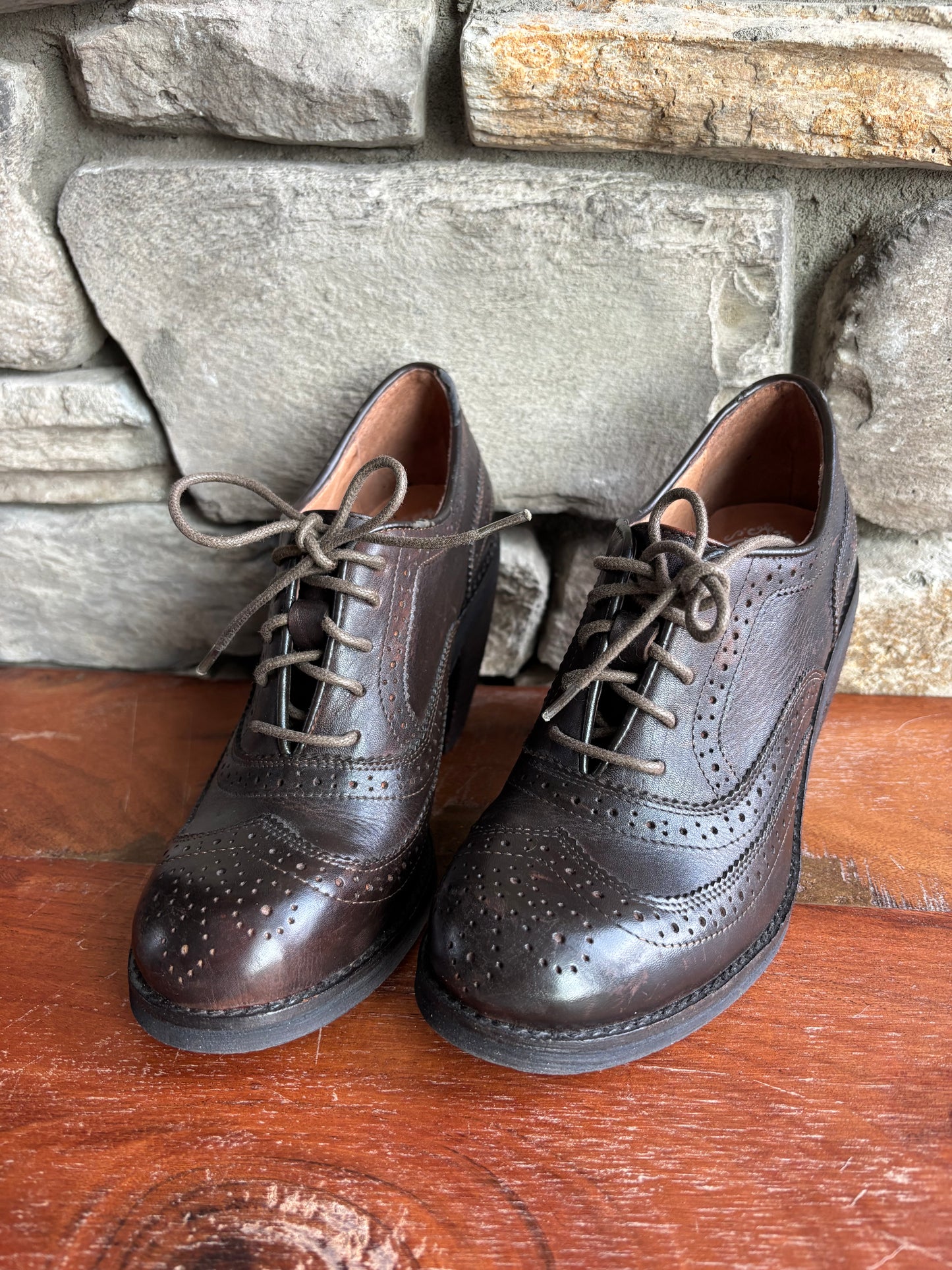 Genuine Leather Lace-up Oxford Brogue Heels—7