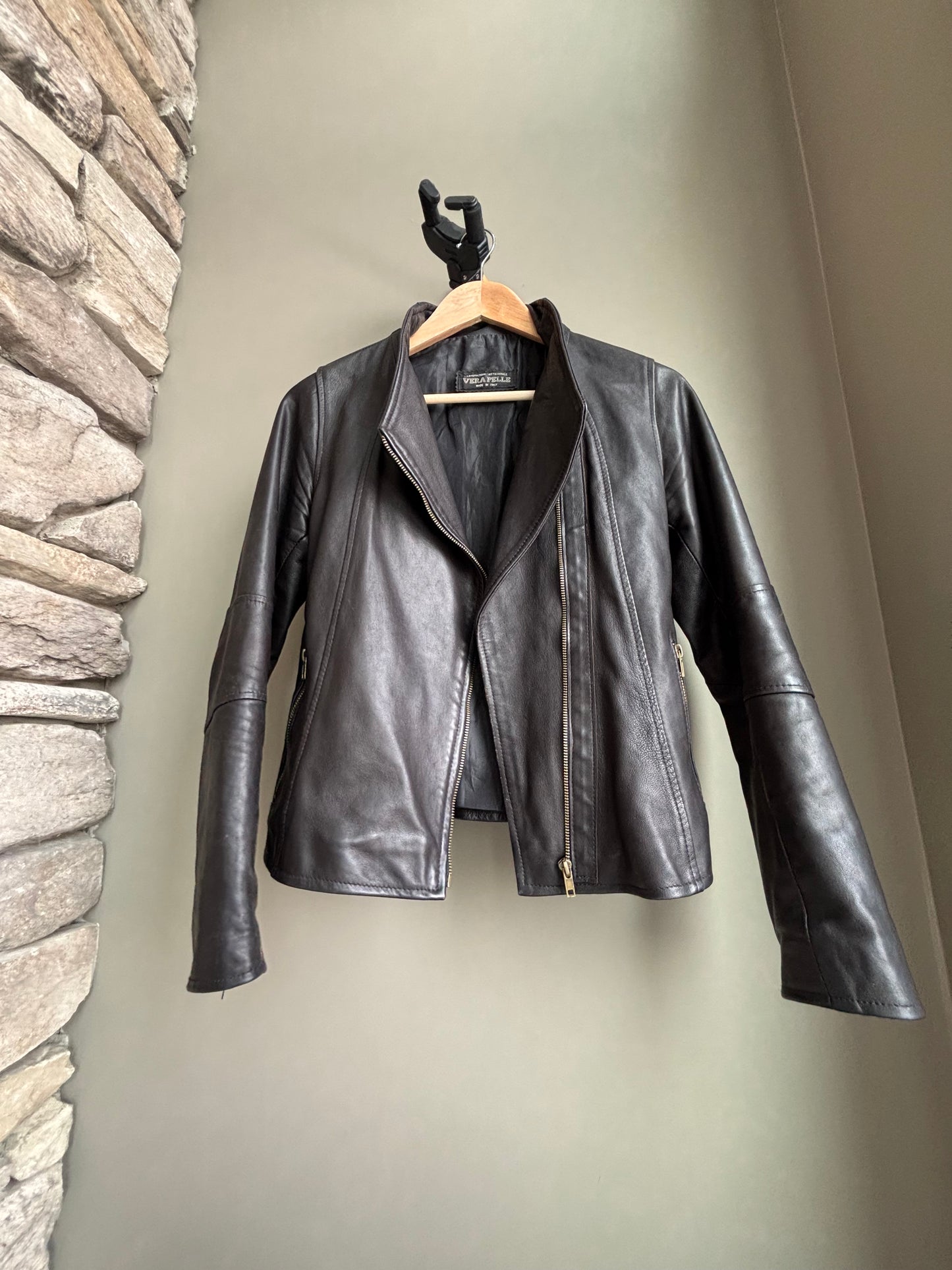 Black Leather Moto Jacket—Vintage Cropped Fit