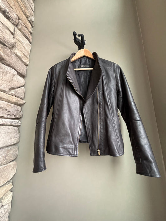 Black Leather Moto Jacket—Vintage Cropped Fit