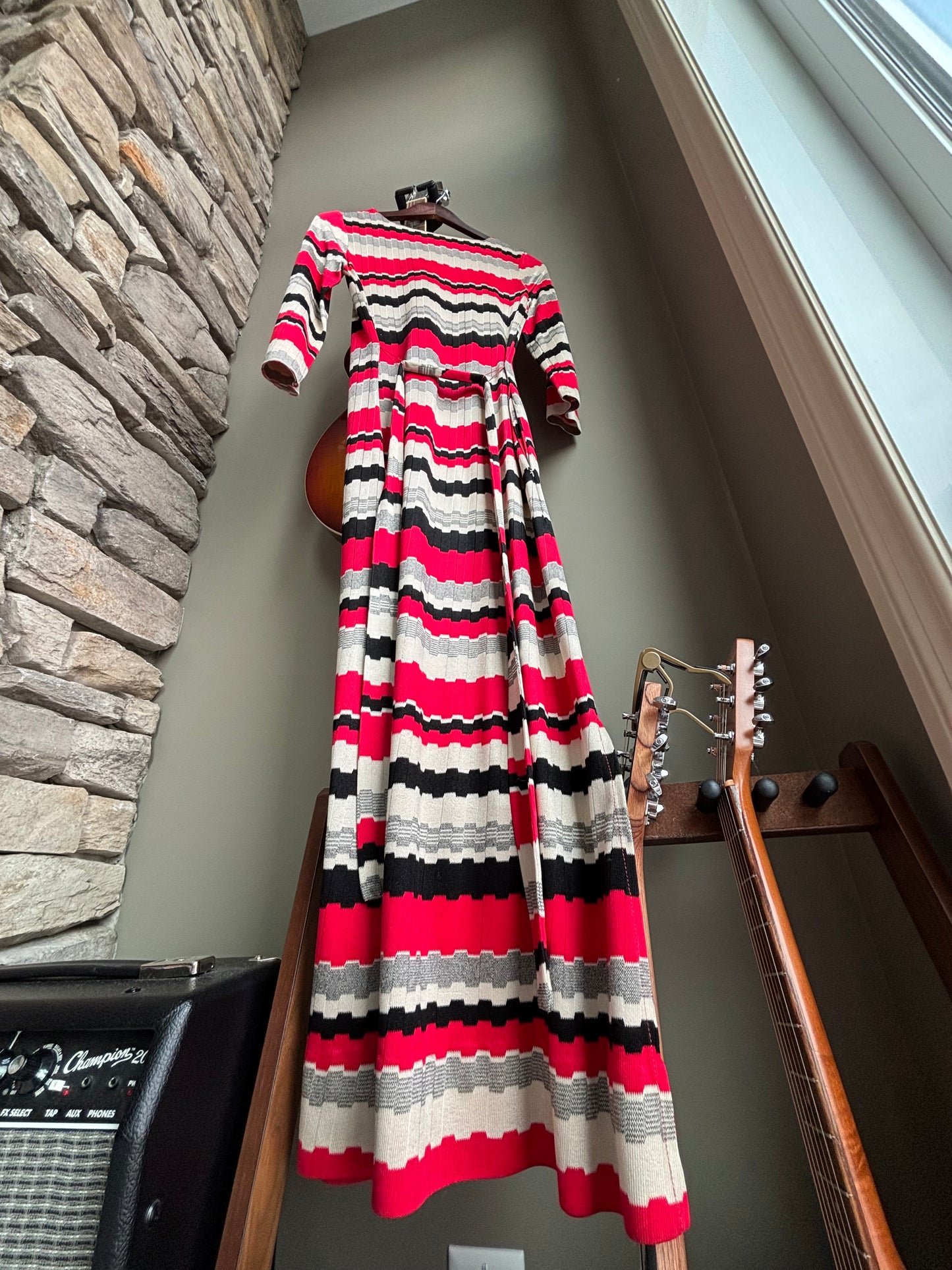 Vintage Mod Stripe Knit Maxi Belted Dress—XS