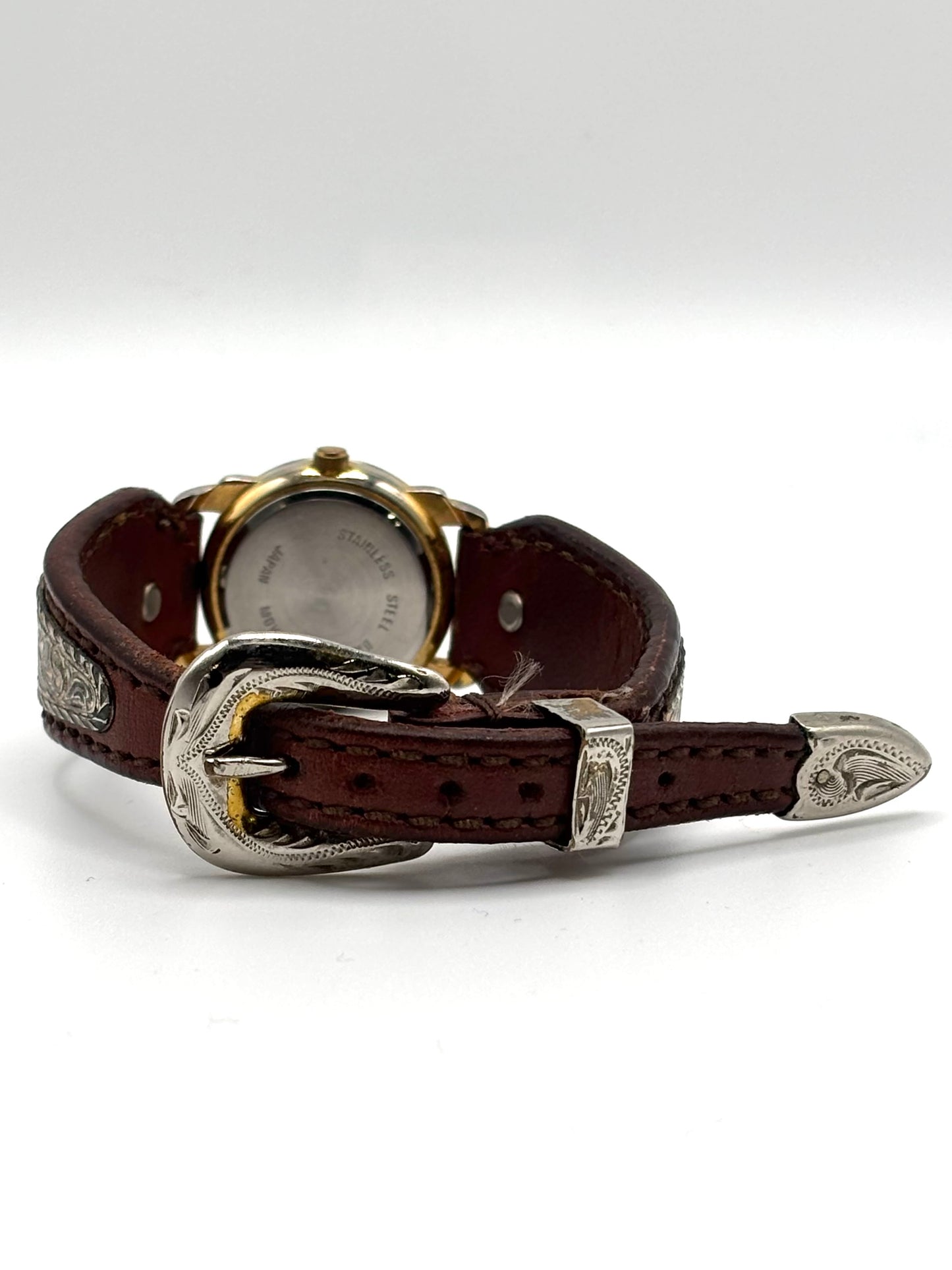 Vintage Western Watch – Engraved Hardware & Leather Belt Band with Buckle Closure
