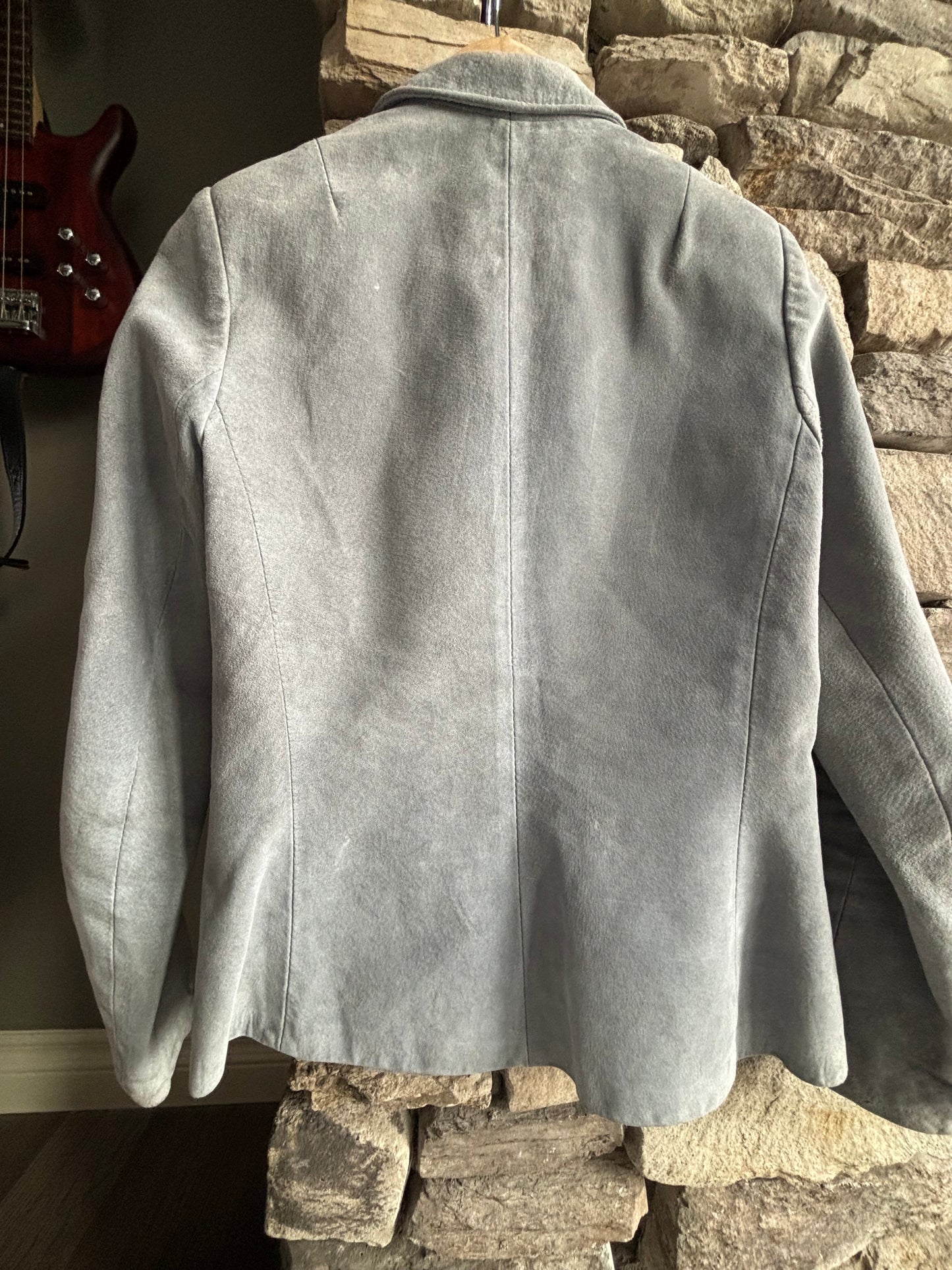 Vintage Canadian Blue Grey Suede Blazer – Chevron Detail Leather Attic